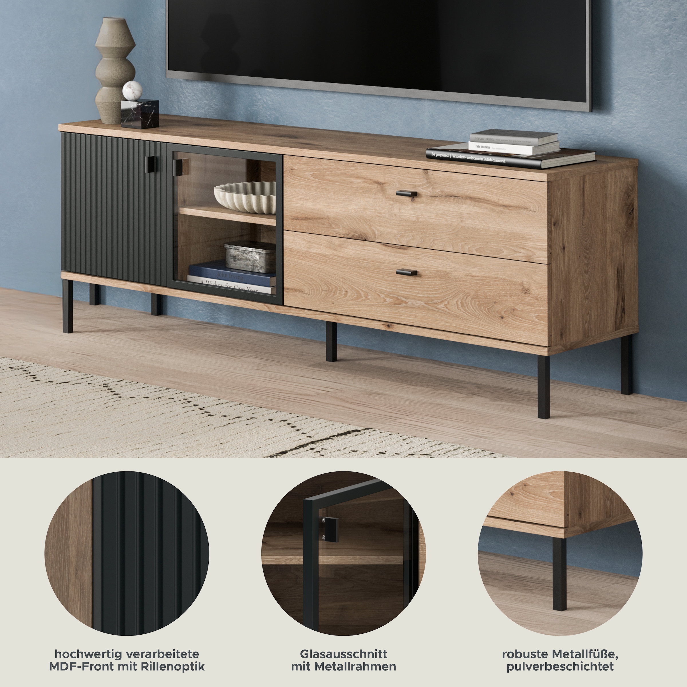 INOSIGN Table basse »TREVERK, Breite: 154 cm, hochwertige MDF-Front schwarz tiefzieh« 1 cuis tlg. Lowboard, salon, salle à manger