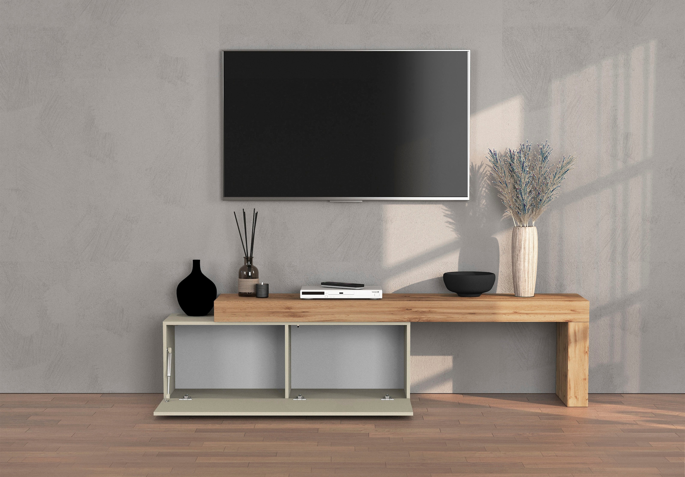 INOSIGN Lowboard »Chronos TV-Board, T-Schrank« Breite verstellbar von 180 bis 290 cm, 1 Stk. tlg. Breite 240 cm TV-Board,Lowboard,1 Klappe und ein L-Förmiger Aufsatz
