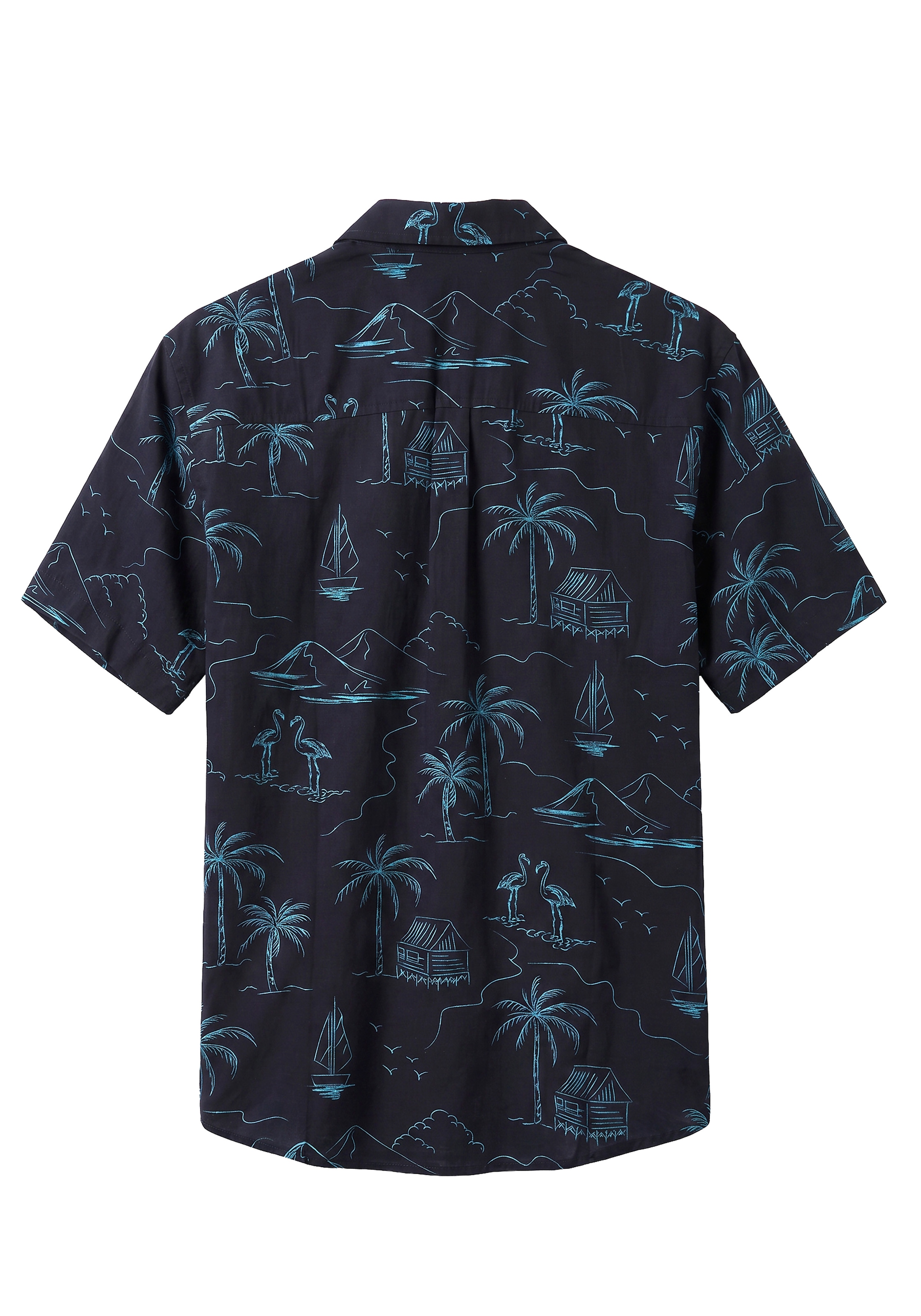 John Devin Chemise hawaïenne », sommerliches Kurzarmhemd mit kontrastfarbigem Palmen Druck«
