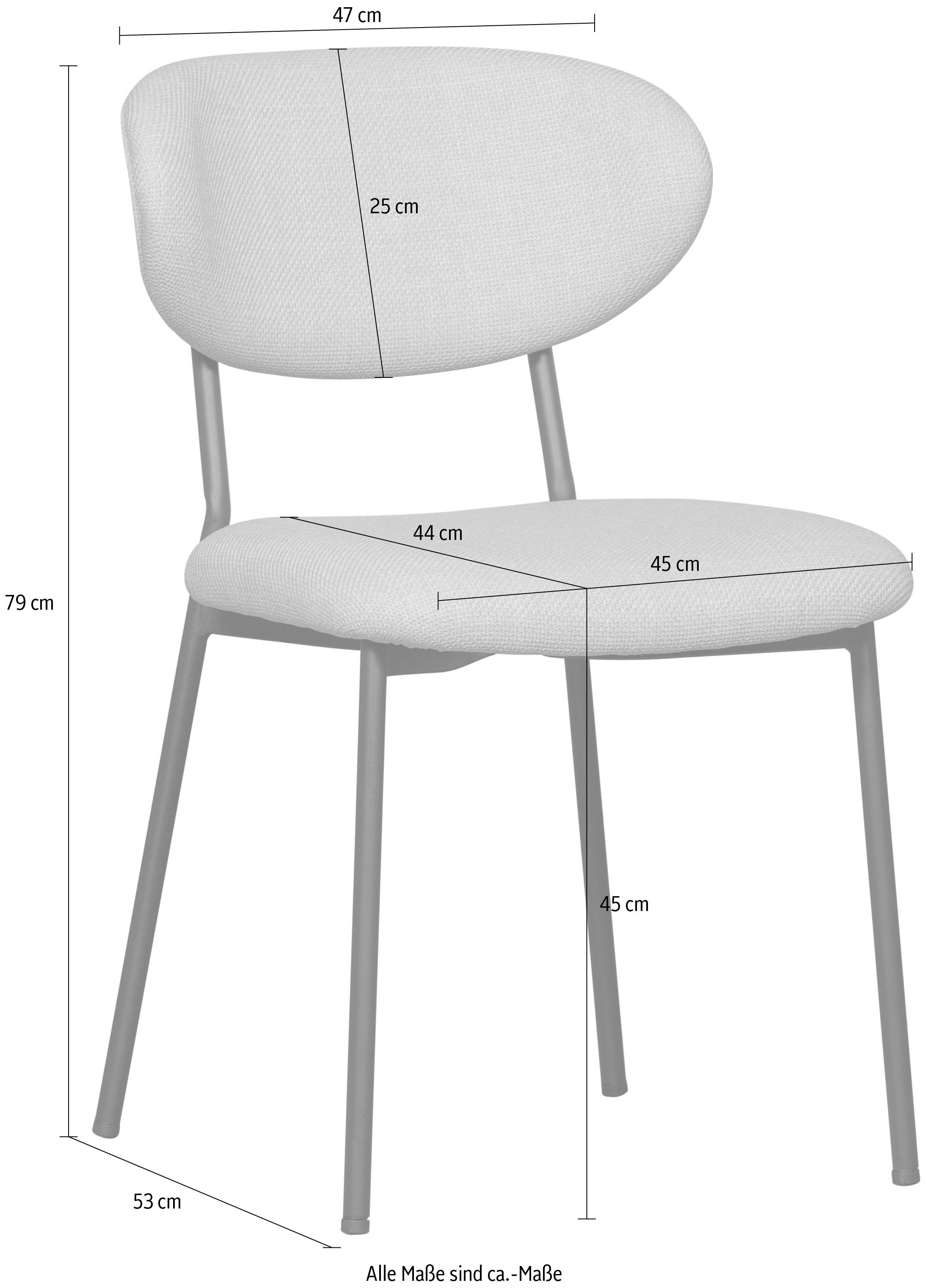 WOOOD Esszimmerstuhl »Kjeld stapelbar mit Bezug und Metallgestell, B 47 x T 53 x H 79 cm« (Set) 2 Stk.(Set, 2 St)Base-Gewebtem Bezug mit 3D Melange-Effekt, Tragkraft 120 kg