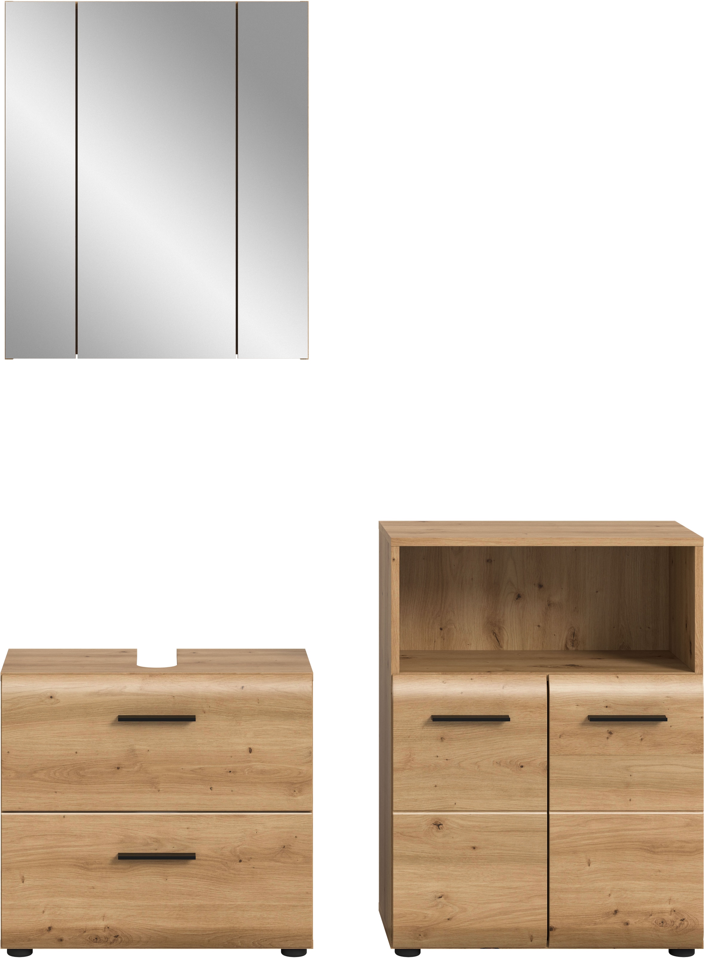 welltime Ensemble de meubles de salle de bain »FLORENZ,  3-teilige Badkombination, hochwertige MDF-Front« Ensemble, best. aus: Waschbeckenunterschrank, Spiegelschrank, Midischrank breit, 3 cuis tlg.