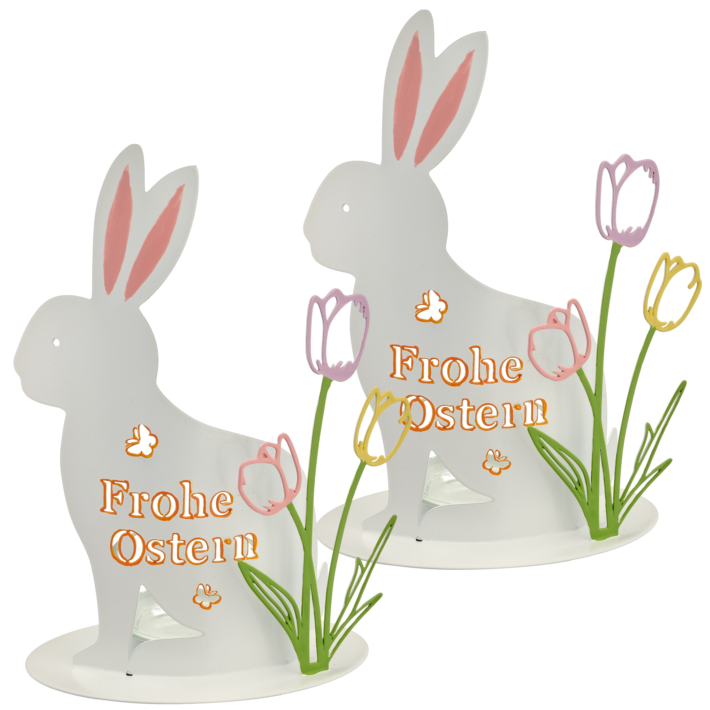 Image of Creativ home Teelichthalter "Teelichthalter mit Hase und Tulpen" mit Schriftzug