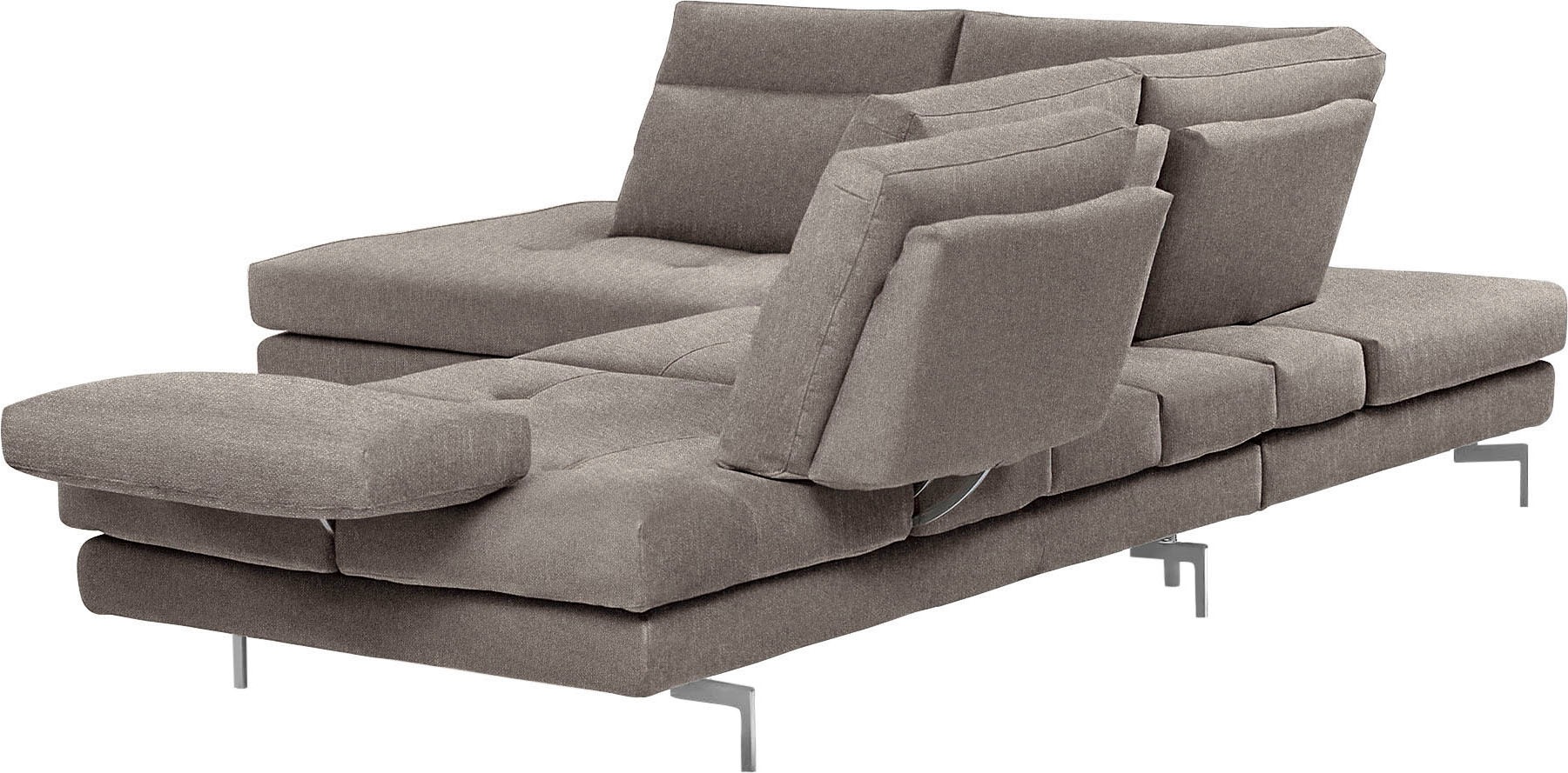 CALIA ITALIA Canapé d'angle »Toby Wing, B/T: 288/232 cm, Multifunktionssofa, Designsofa, L-Form« Sitztiefenverstellung und Armteilfunktion, Füsse chrom glänzend