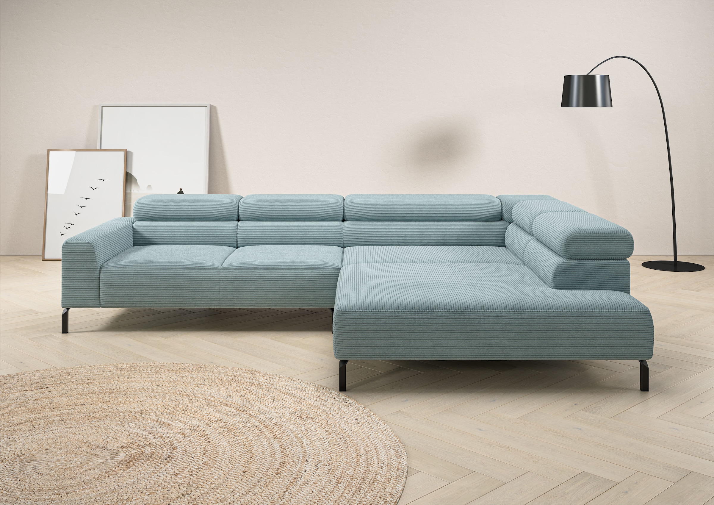 Image of Home affaire Ecksofa "Antonelli, L-Form, inkl. Kopfteilverstellung, Breite 312 cm, bequem" ohne Sitztiefenverstellung, in Cord, bleu