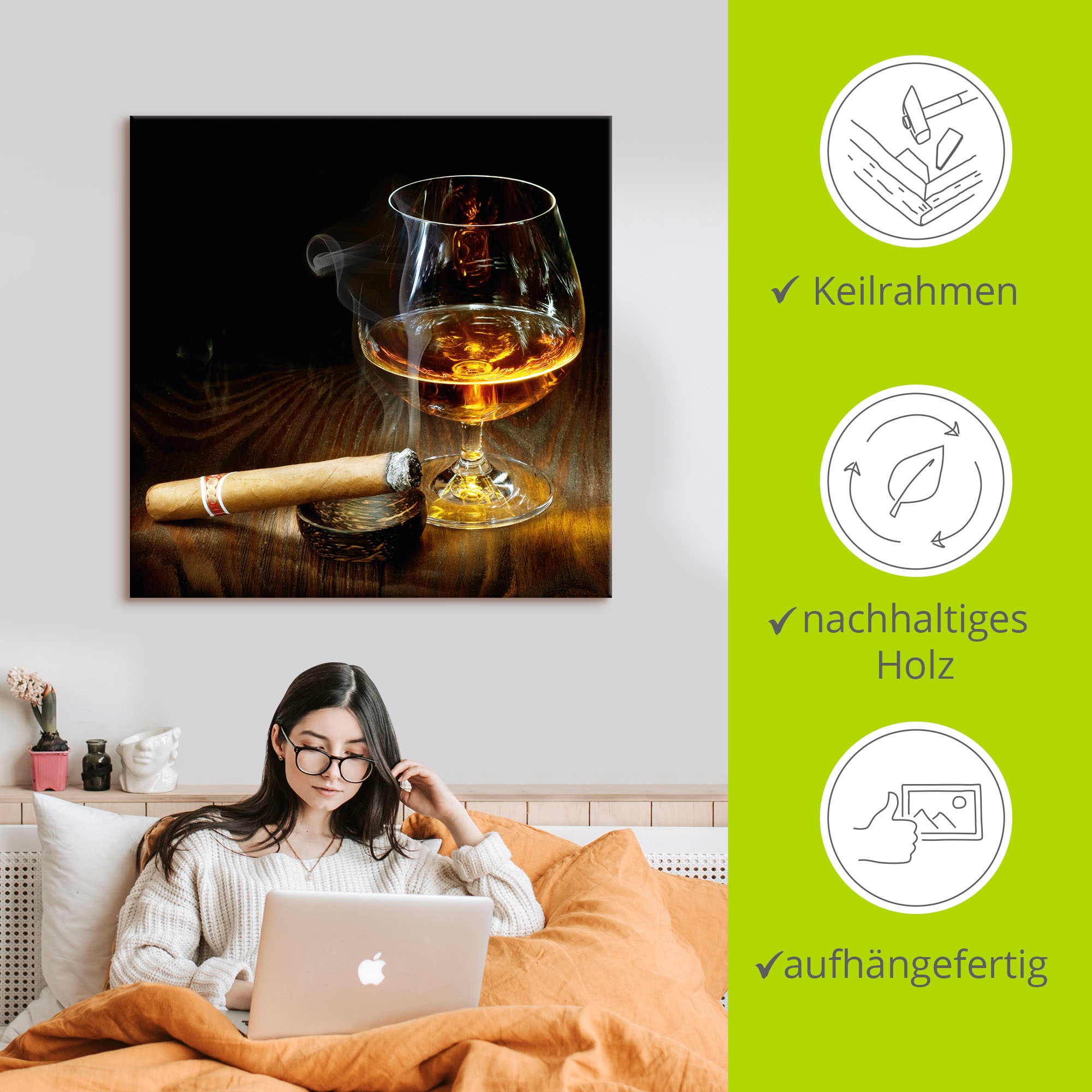 Artland Wandbild »Zigarre und Cognac«, Zigarren, (1 St.), als Leinwandbild, Poster in verschied. Grössen