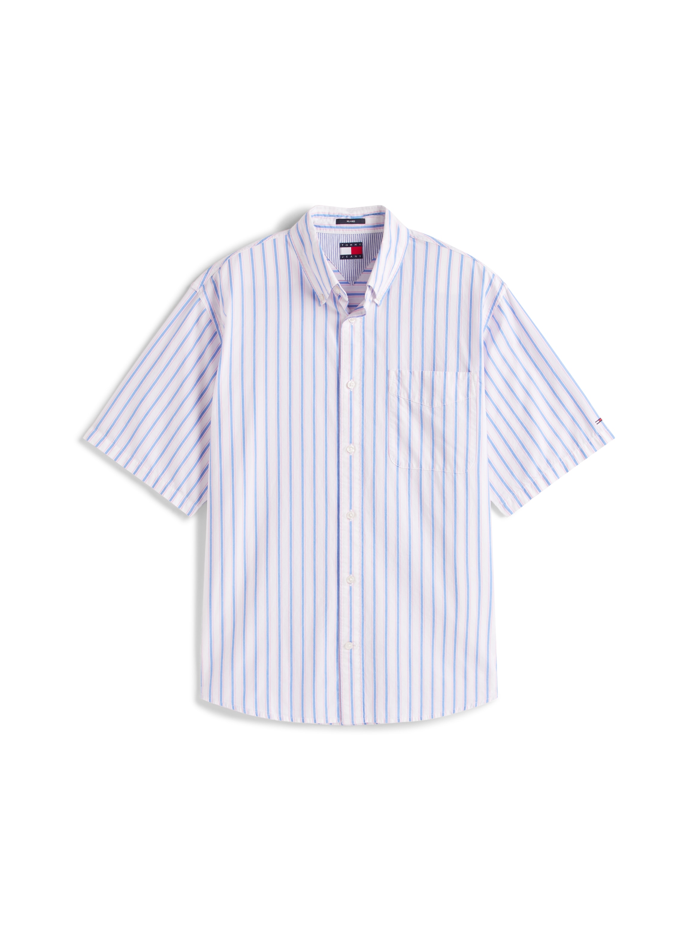 Tommy Jeans Kurzarmhemd »TJM POPLIN RLX SS SHIRT EXT«, Mit Rundhalsausschnitt