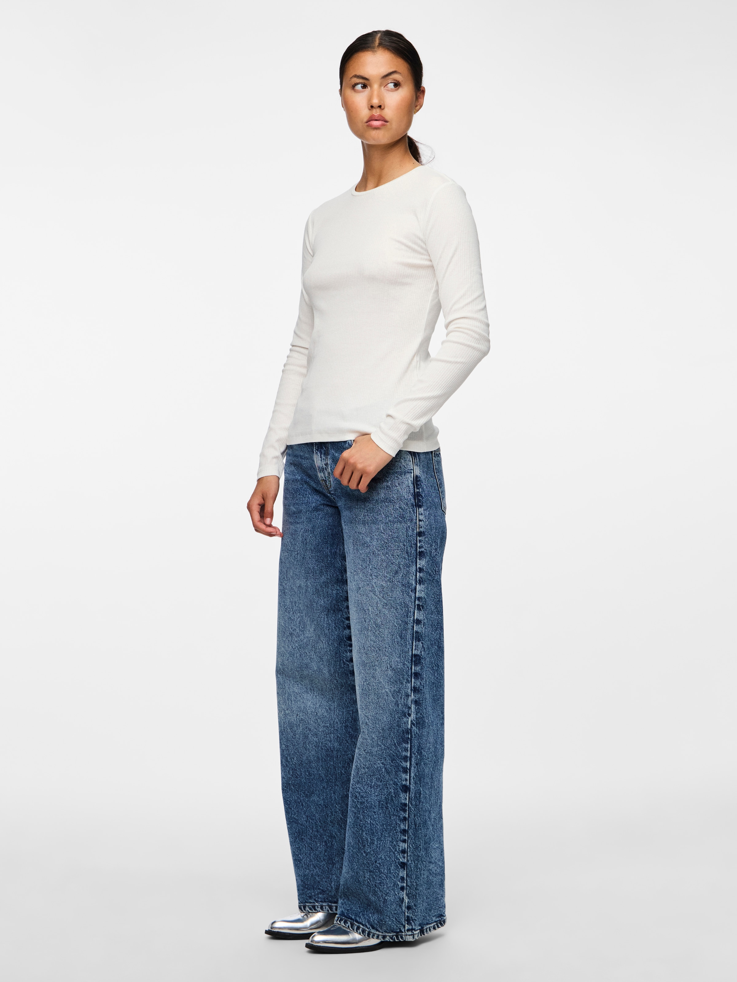 pieces T-shirt à manches longues »PCRUKA LS TOP NOOS BC« Mélange de coton, coupe slim