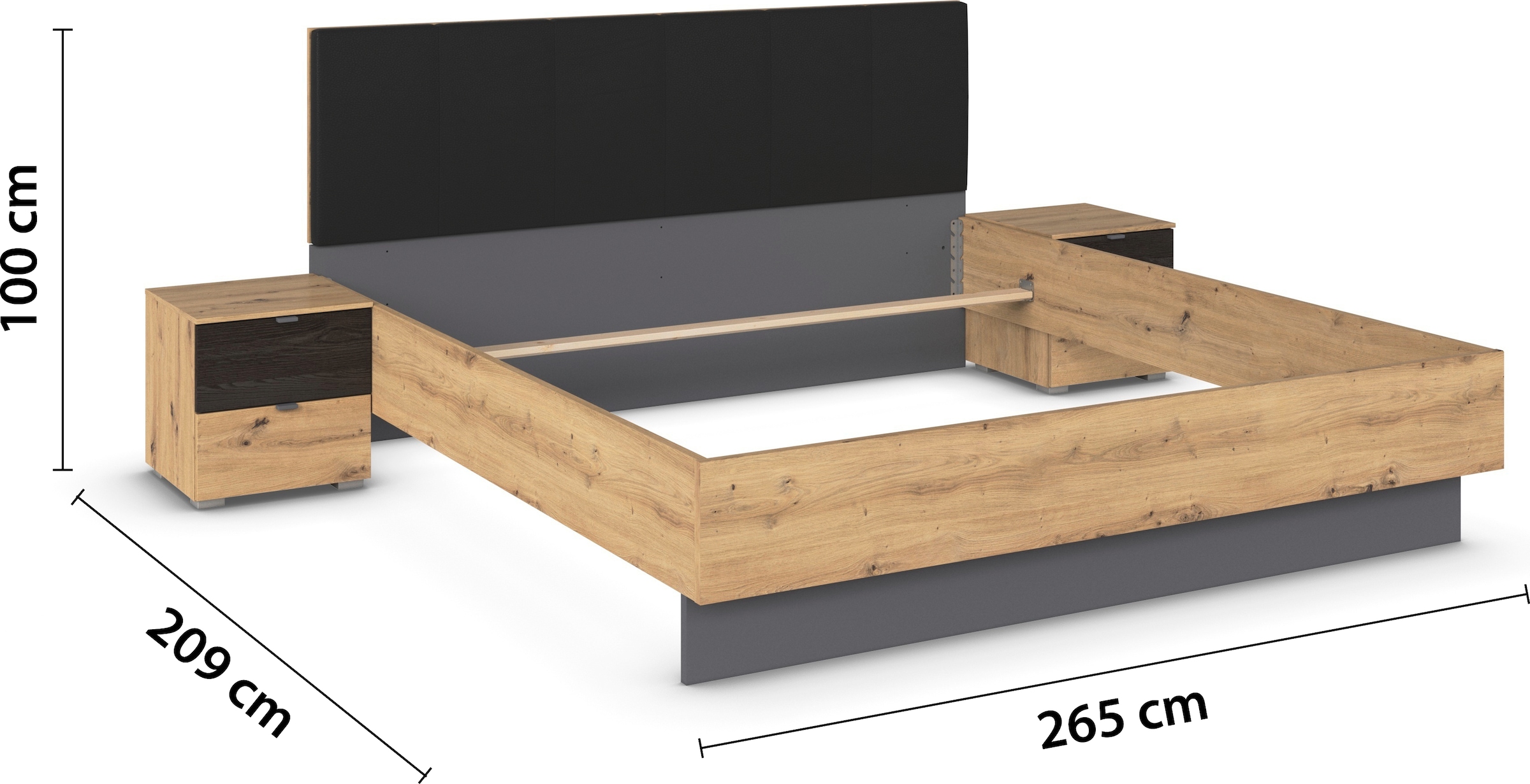 rauch Ensemble de lit »Bett Doppelbett Komfortbett Funktionsbett APOLLON« Surface de couchage 180x200, option avec banc de lit et rangement, 3 pièces tlg. tête de lit rembourrée en imitation cuir noir, 2 tables de nuit FABRIQUÉ EN ALLEMAGNE