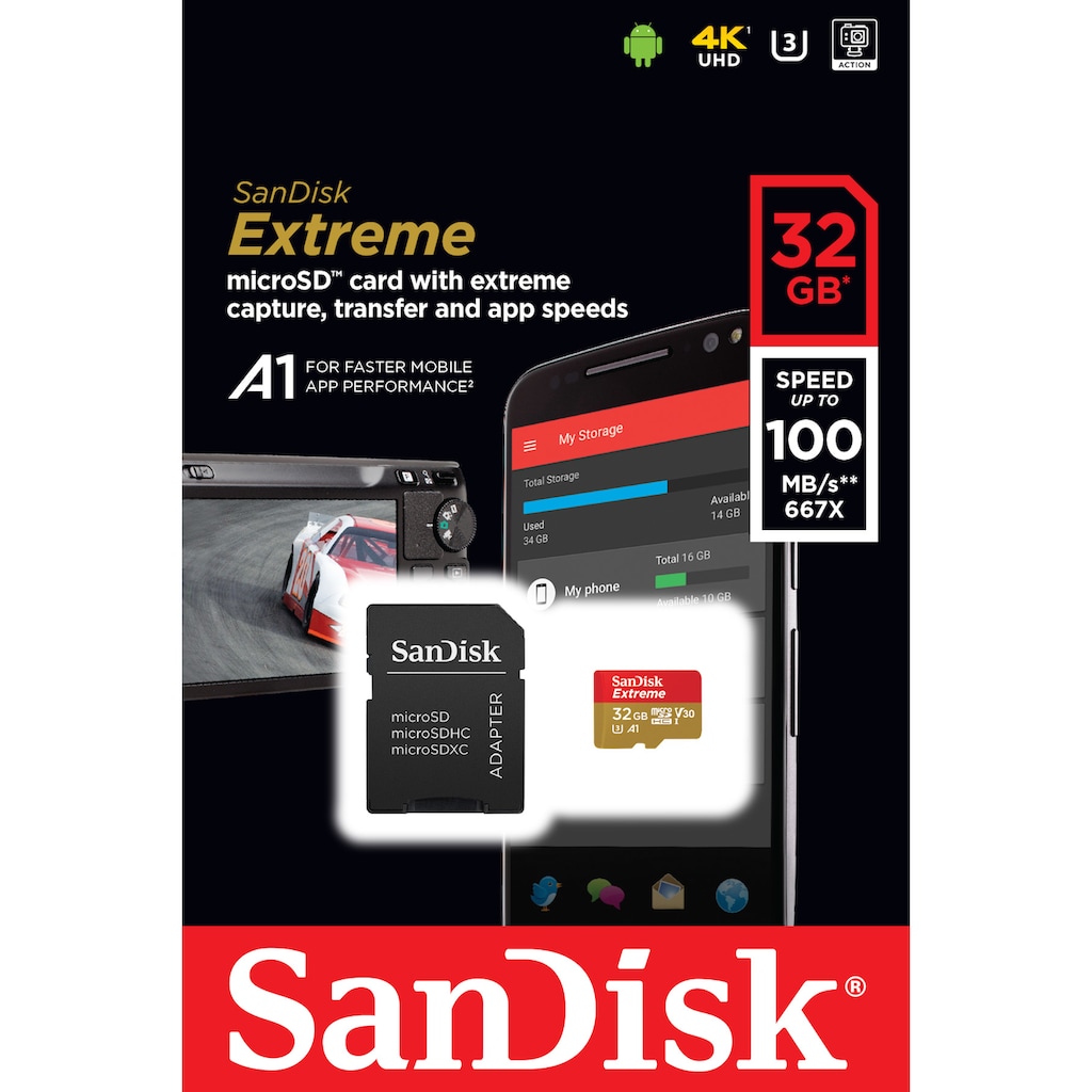Sandisk Speicherkarte »Extreme microSDHC«, (UHS Class 3 100 MB/s Lesegeschwindigkeit)