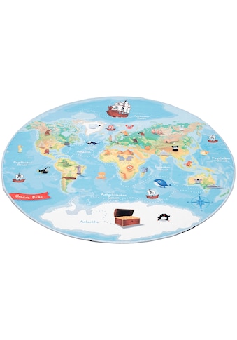 Kinderteppich »Weltkarte«, rund, bedruckt, Motiv Weltkarte, waschbar, Kinderzimmer