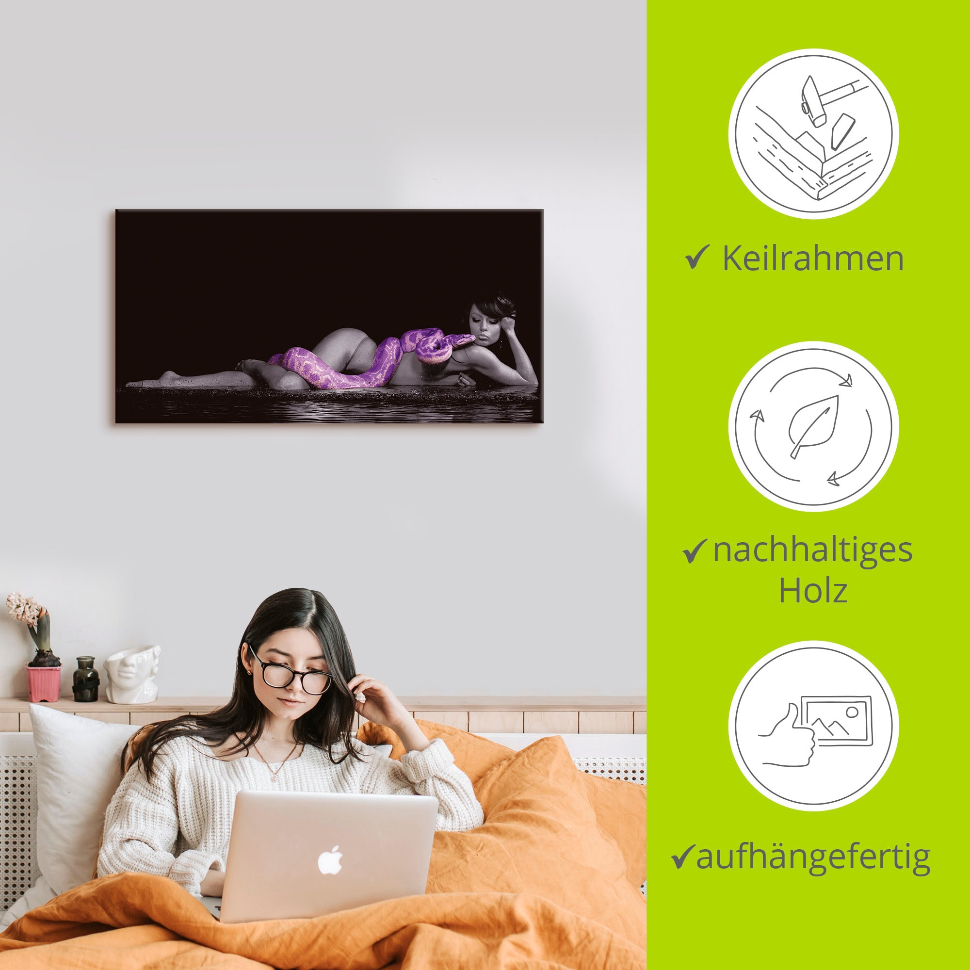 Artland Wandbild »Frau in Wasser liegend mit Python« Frau 1 Stk. tlg. auf Holzrahmen gespannt