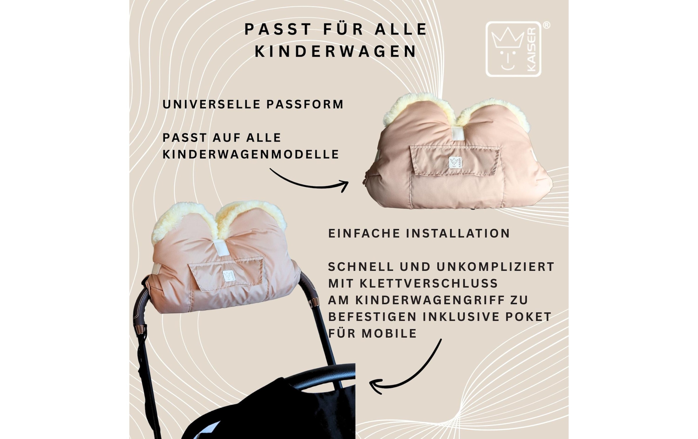 Kaiser Chauffe-mains pour poussette »Lammfell Big Sand«