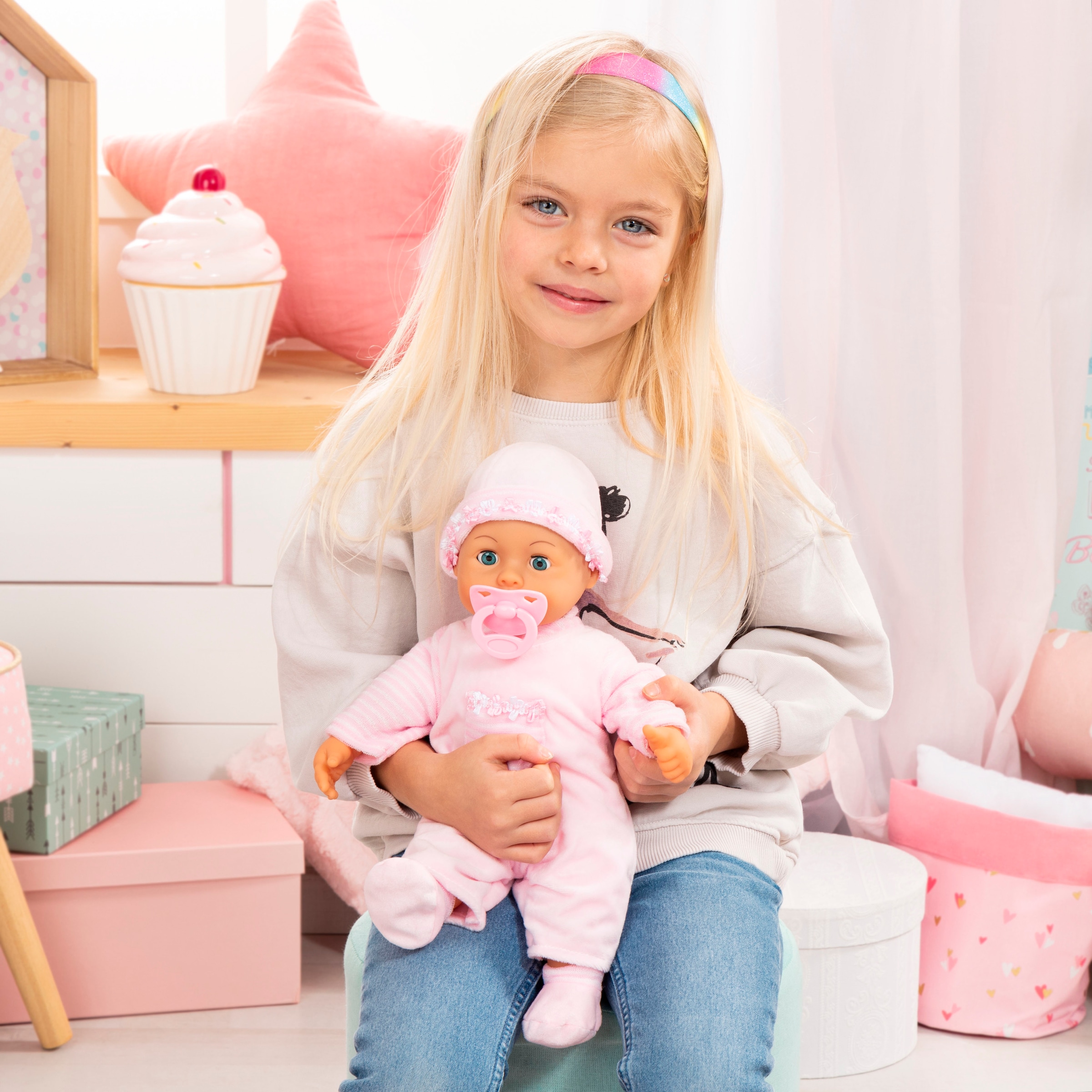Bayer Babypuppe »First Words Baby, 38 cm rosa« mit Schlafaugen und Babygeräuschen