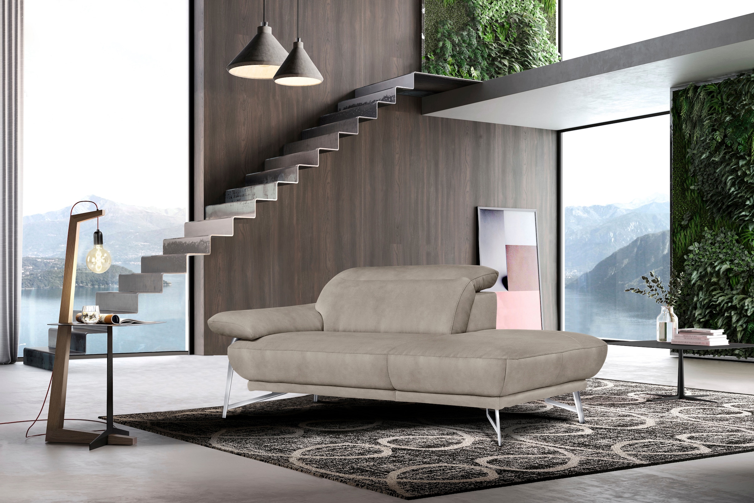 Egoitaliano Sofa »Anais, erstklassiger Sitzkomfort, Fussfarbe chrom« Set, Kopfteil verstellbar, Luxus-Microfaser Lederoptik, opal grau