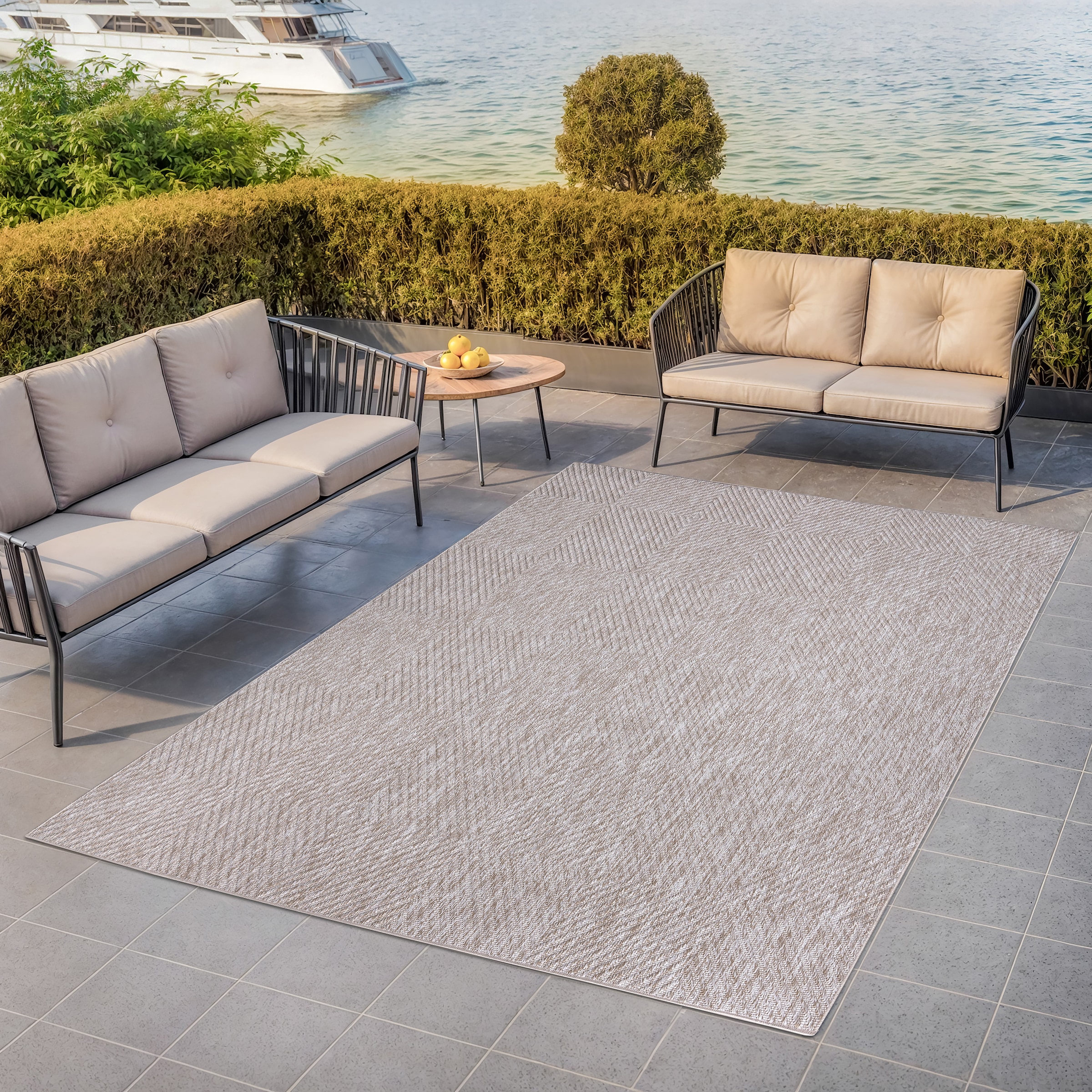 my home Teppich »Elsa, In- und Outdoor geeignet« rechteckig 3 mm Höhe Sisal-Optik, Wetterfest & UV-beständig, Boho, Wohnzimmer, Camping