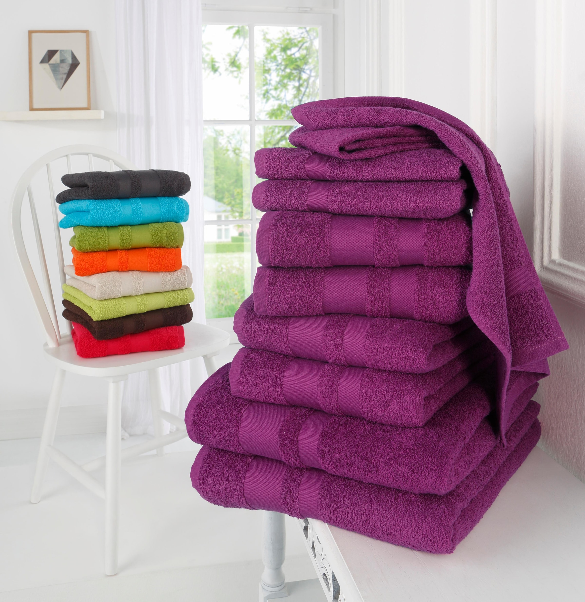 my home Handtuch Set »Vanessa, 10-tlg Handtuch-Set, Duschtücher, Handtücher und Gästetücher«, Set, 10 tlg., Walkfrottee, 100% Baumwolle, einfarbig, weich, saugstark, mit Bordüre