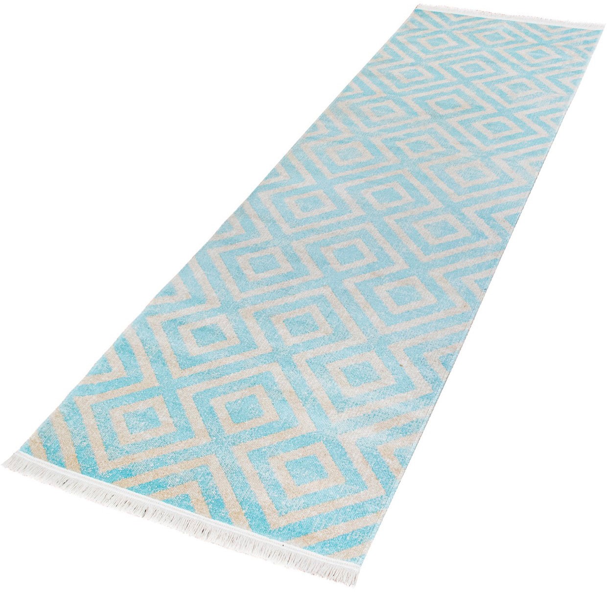 Image of Paco Home Läufer »Poco 821«, rechteckig, 7 mm Höhe, Teppich-Läufer, Kurzflor, Rauten-Design, mit Fransen, In- und Outdoor geeignet, ideal in Diele & Flur bei Ackermann Versand Schweiz