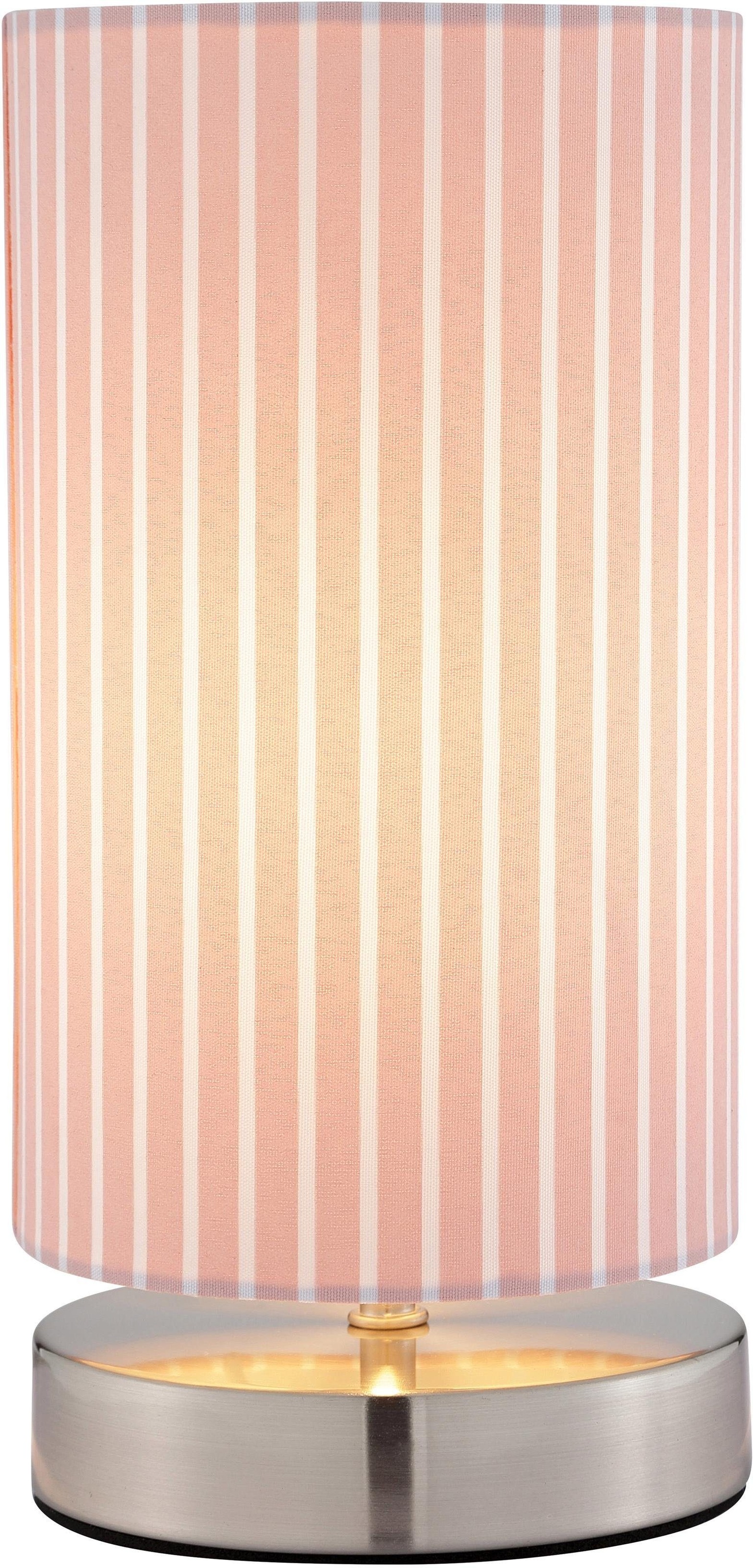 Image of Lüttenhütt Tischleuchte »Striepe«, E14, Tischlampe mit Streifen - Stoffschirm Ø 12 cm, rosa / weiss gestreift, Touch Dimmer bei Ackermann Versand Schweiz