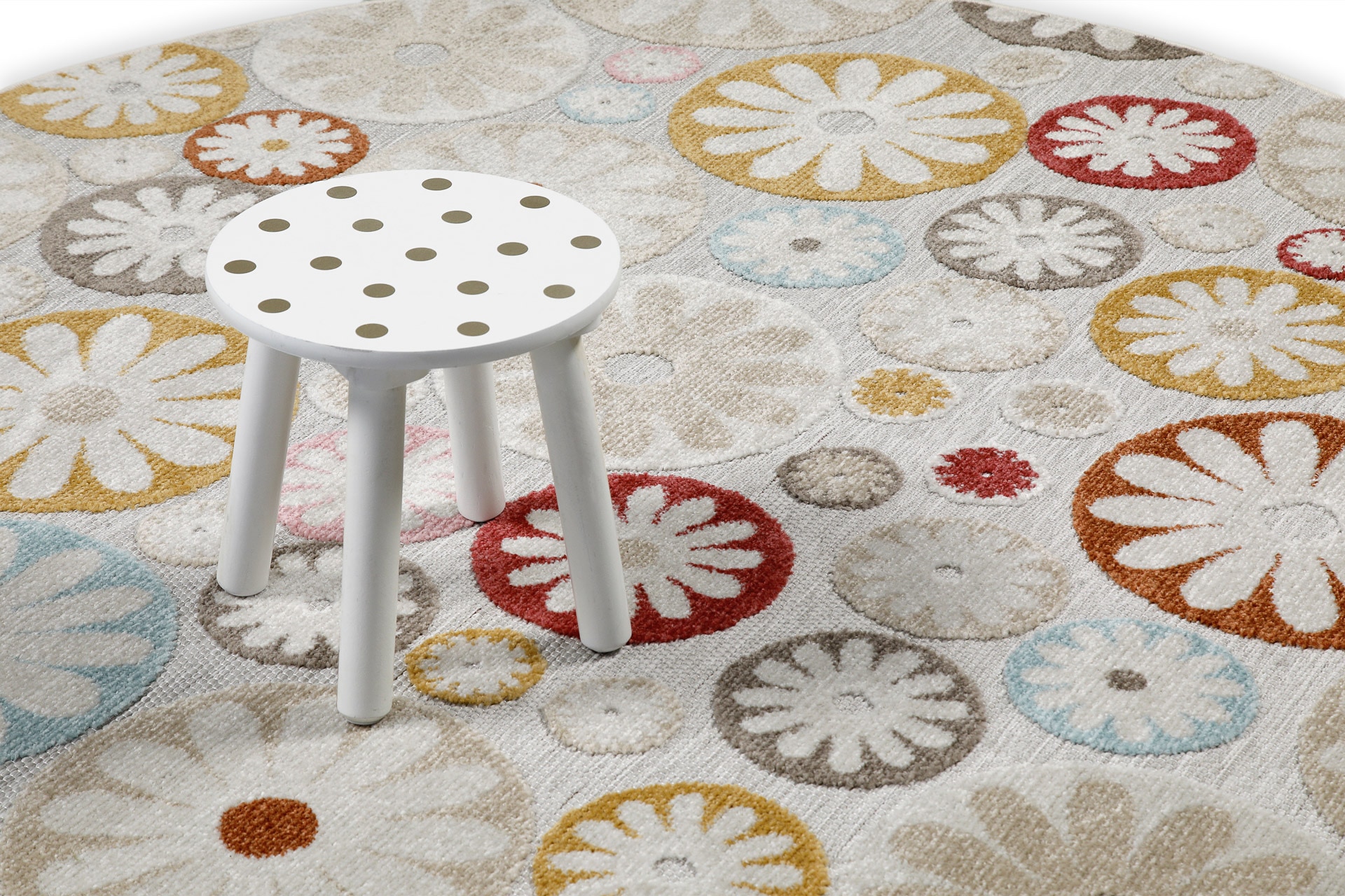 Wecon home Outdoorteppich »Flowerdrops«, rund, 5 mm Höhe, für Innen & Aussen, strapazierfähig, pflegeleicht, Hoch-Tief Effekt