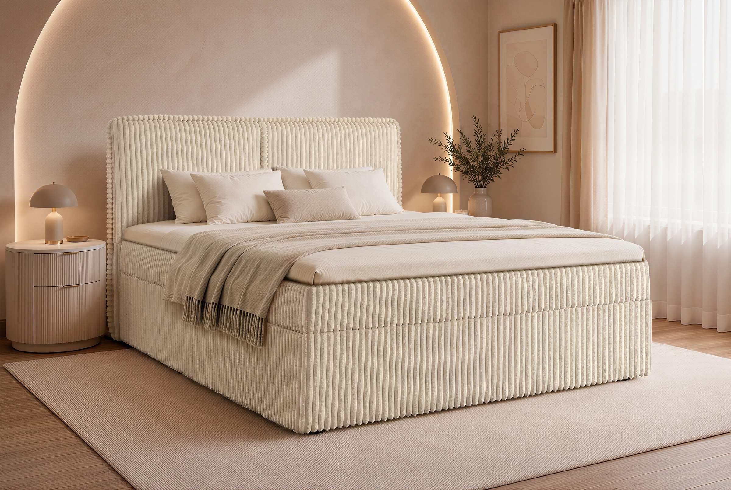 Image of GOODproduct Polsterbett "TIFFANY, Boxbett mit Bettkasten, inkl. Taschenfederkernmatratze (H3)" mit Kaltschaumtopper, Breitcord-Bezug, 140x200 & 180x200 cm