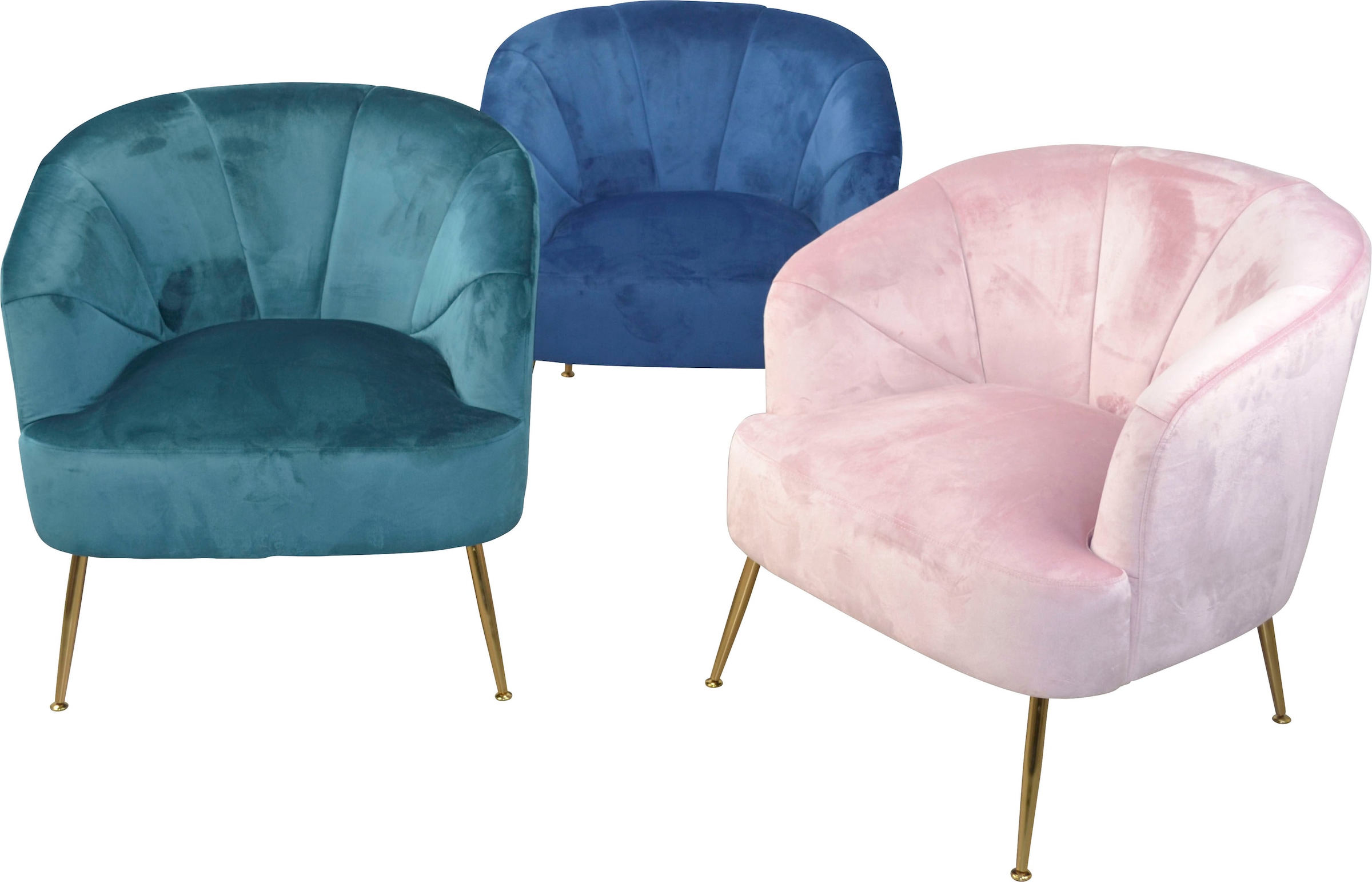 HOFMANN LIVING AND MORE Sessel Beine aus Stahlrohr, goldfarben lackiert, Samtbezug