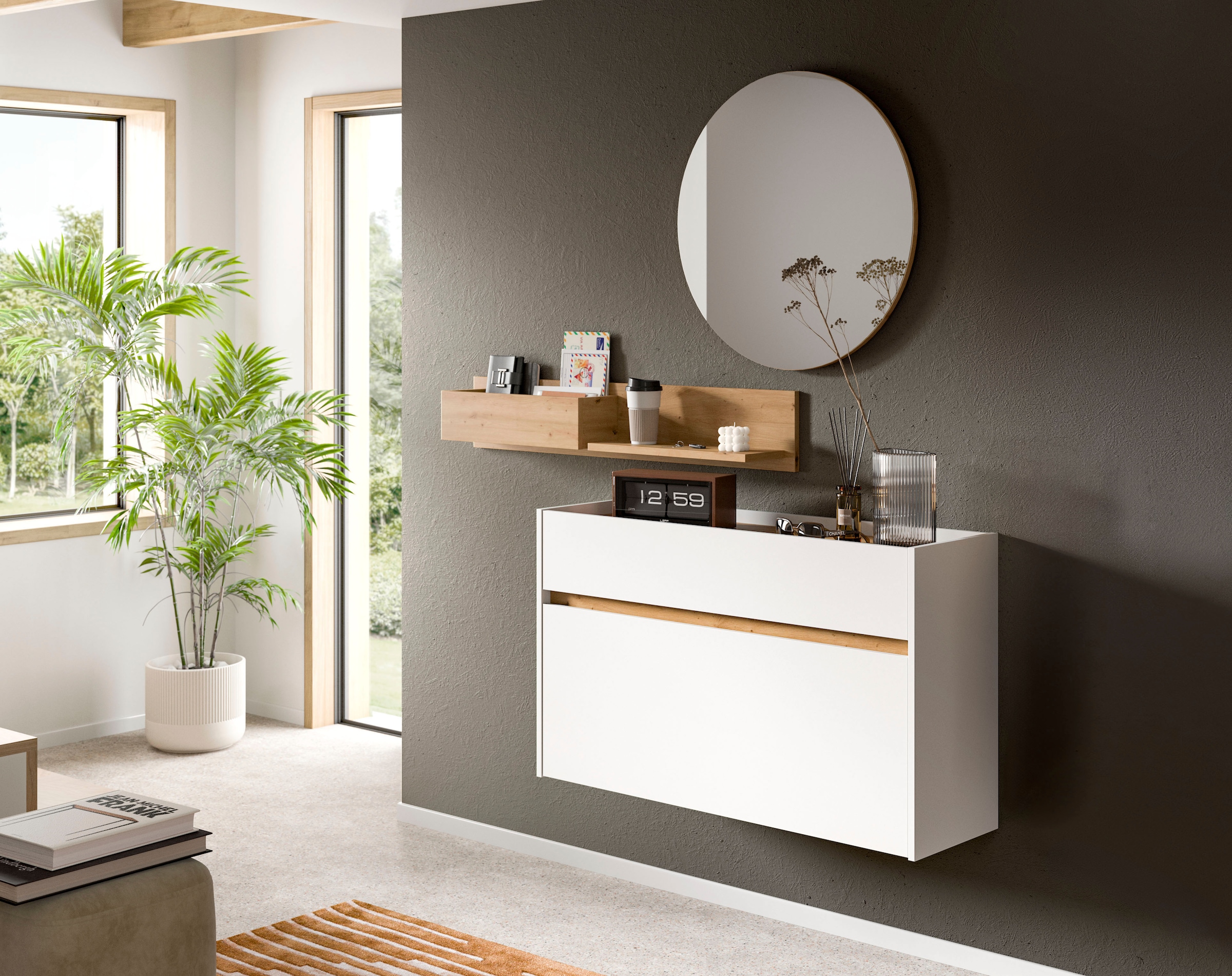 Home affaire Garderoben-Set »EVRID, 3-teilig, Breite 140 cm, individuell hängbar & erweiterbar« best. aus: Kommode, Wandboard & Spiegel, 3 Stk. tlg.