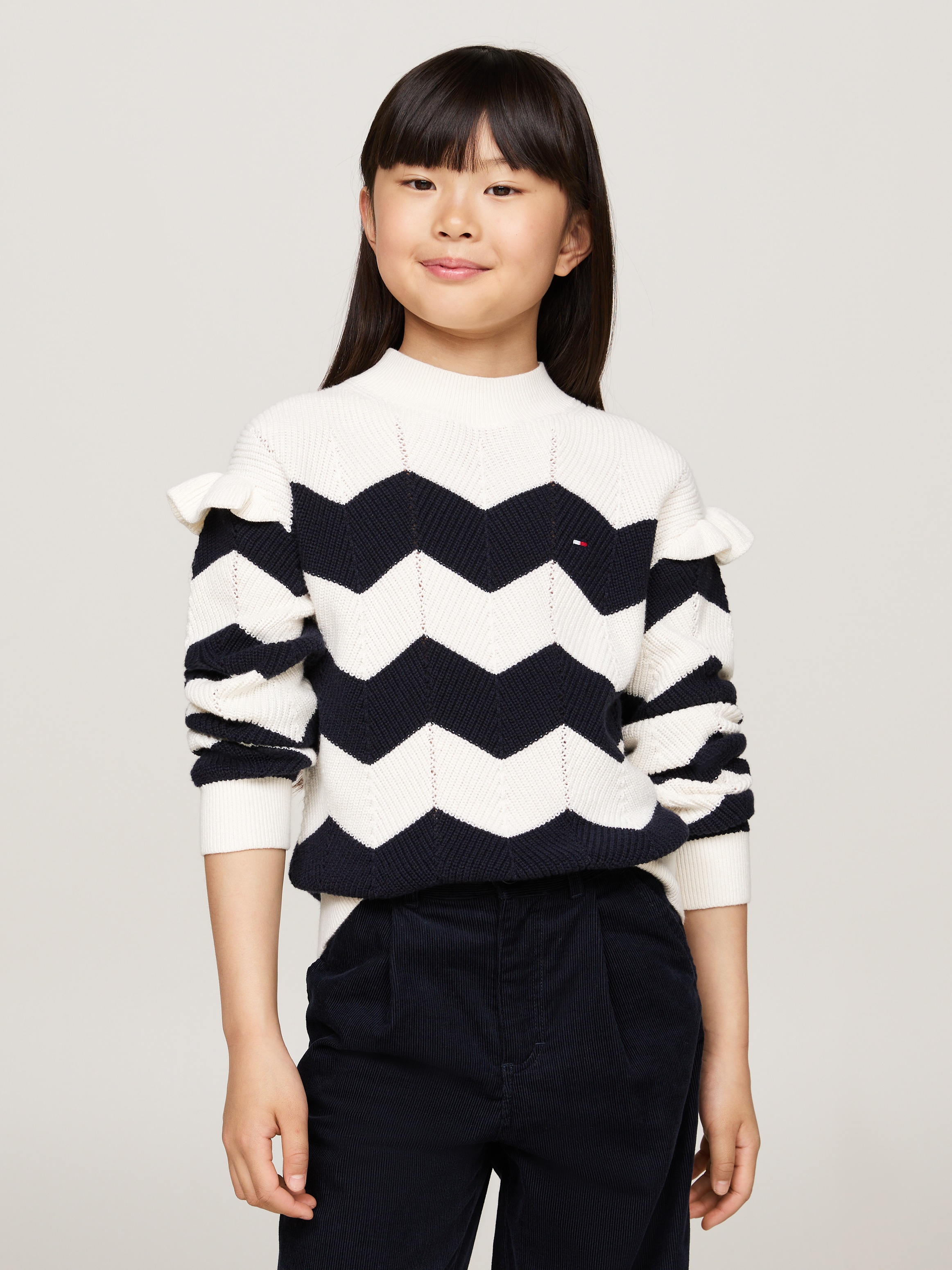 Tommy Hilfiger Strickpullover »WAVY STRIPE SWEATER«, im Streifendesign, mit Rüschen