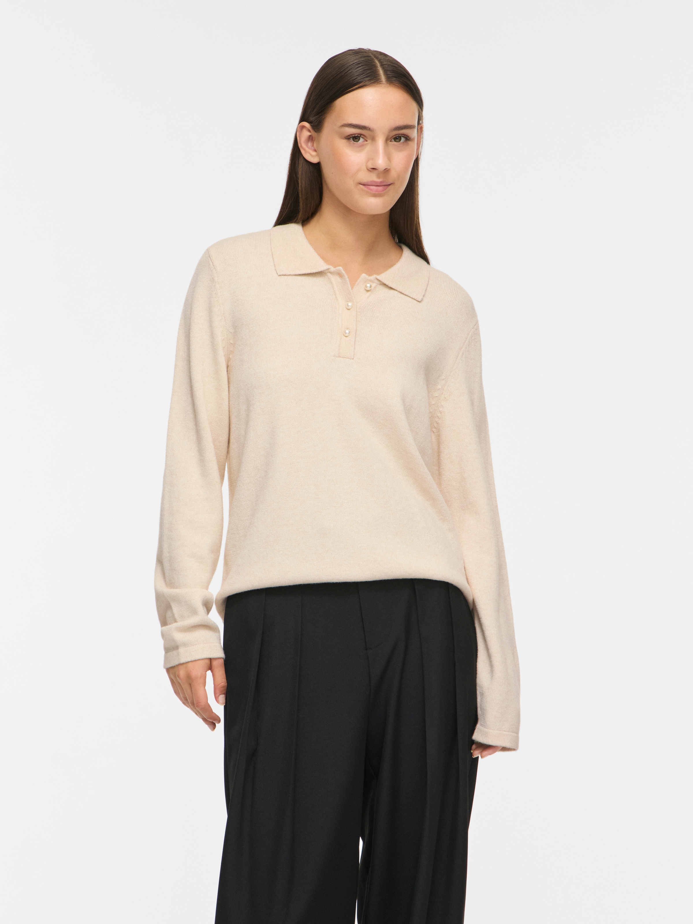 Image of Vila Polokragenpullover "VIRIL L/S POLO PULLOVER KNIT - NOOS" Materialmix, regular fit