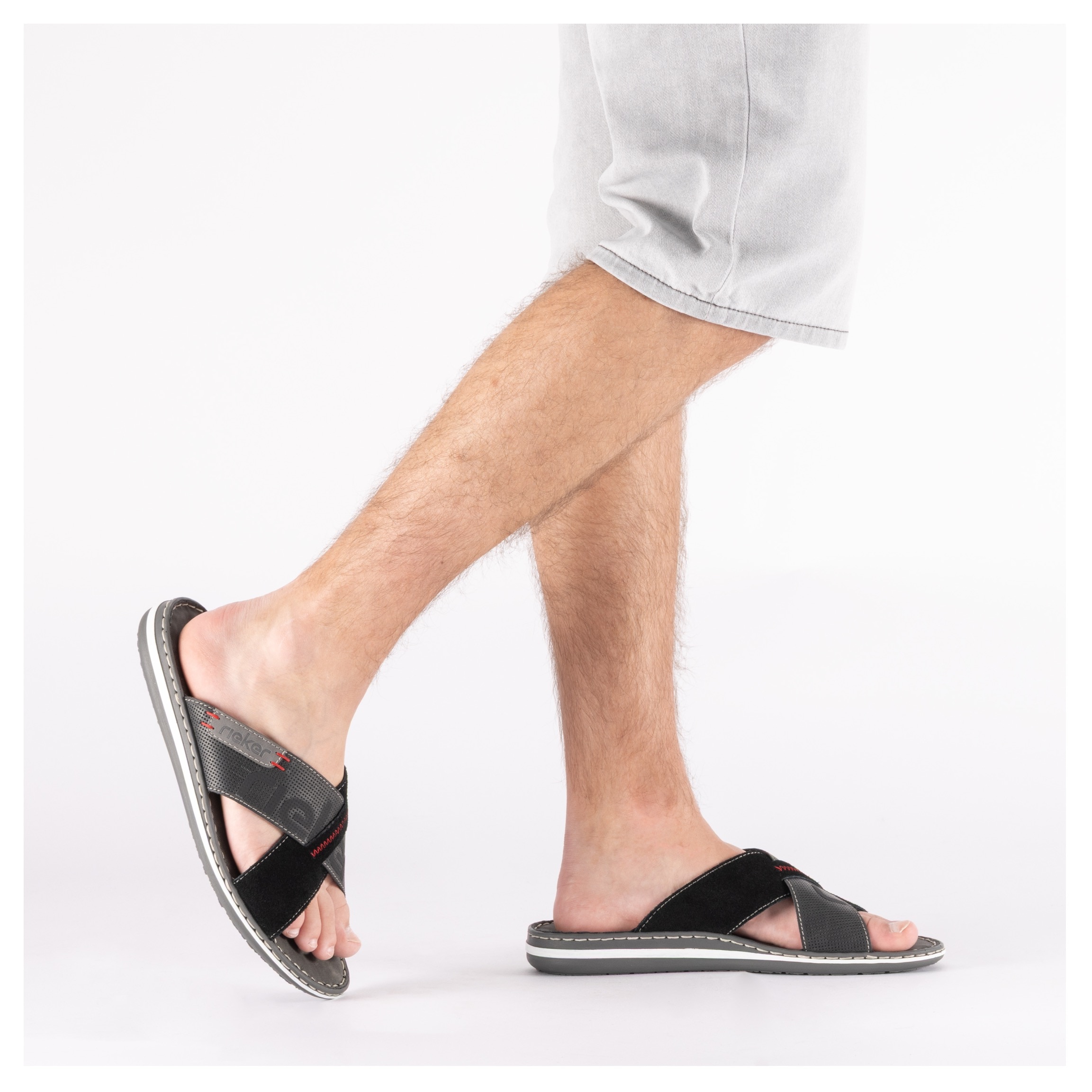 Rieker Pantolette  chaussure d'été, mule, poolslides, avec surpiqûres contrastées