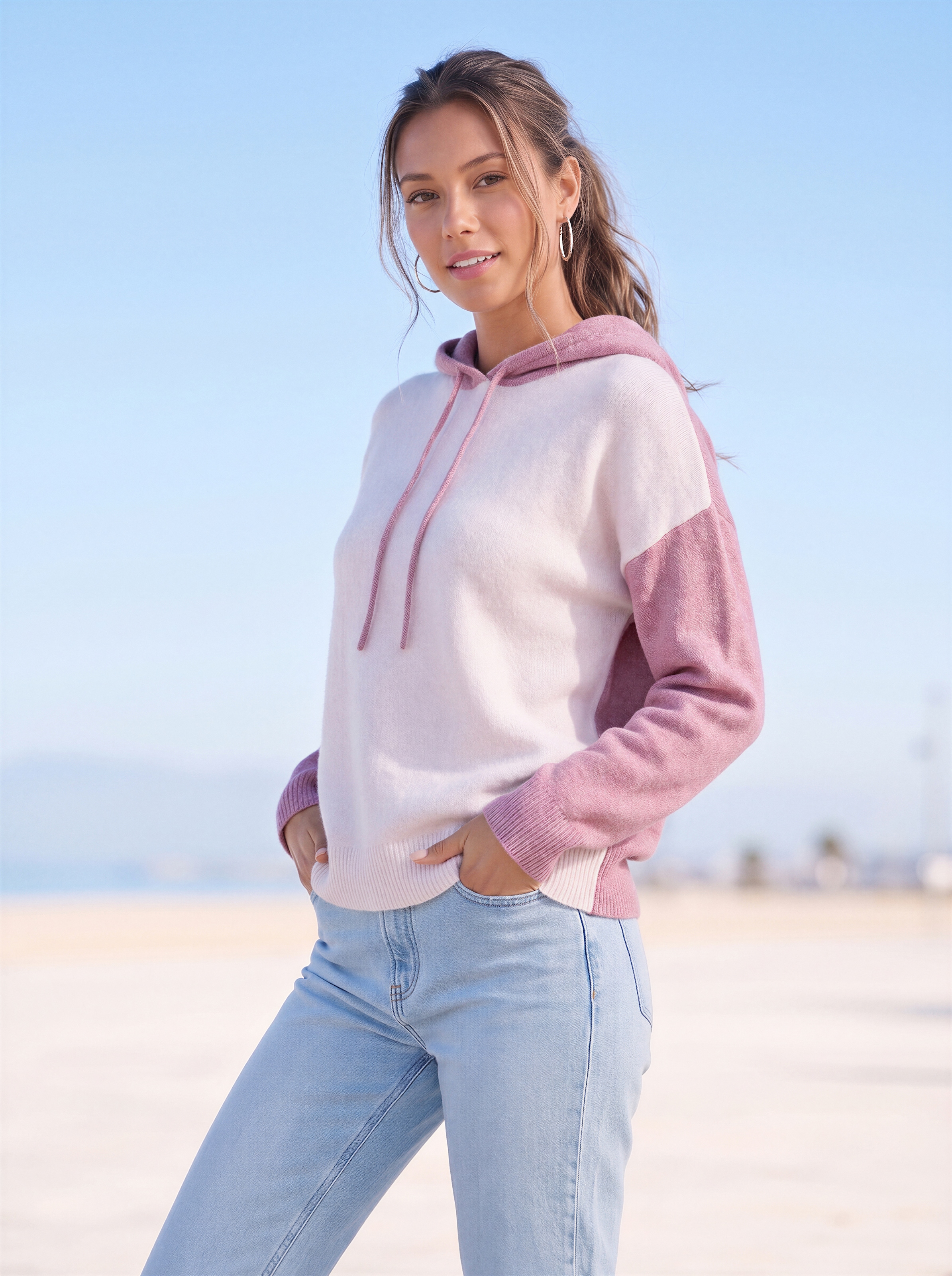 Vivance Kapuzenpullover "in lässiger Colorblock-Optik aus softer Strickware" Pullover mit Kapuze, Kuschelpullover, locker und kaschierender Schnitt