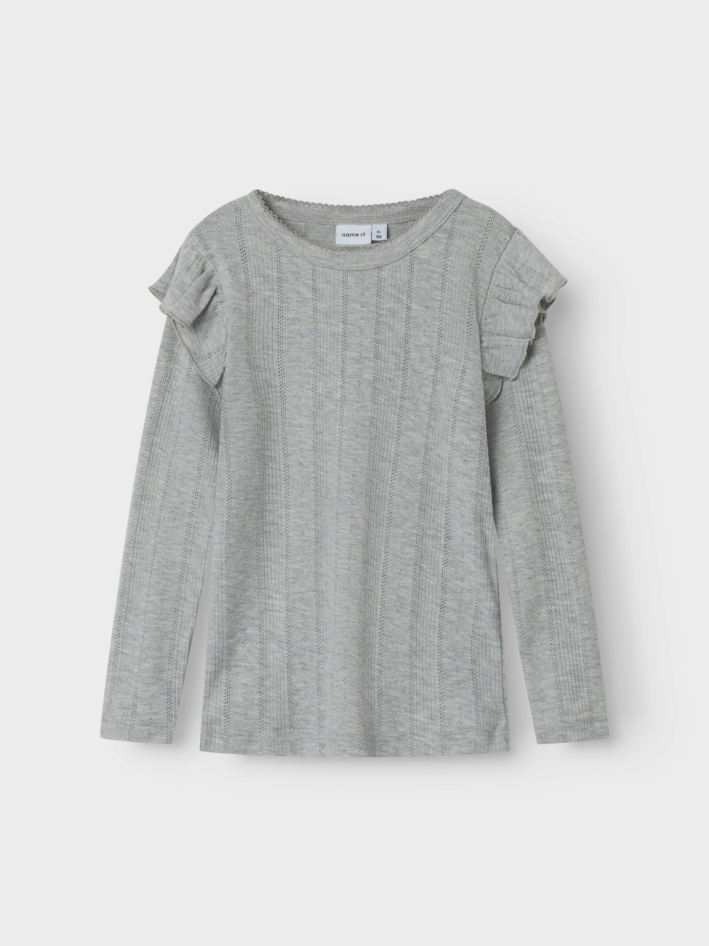 Name It Longtop »NMFJULIA LS SLIM TOP NOOS«, mit tollem Volant an der Schulter und im süssen Ajourstrick-Design