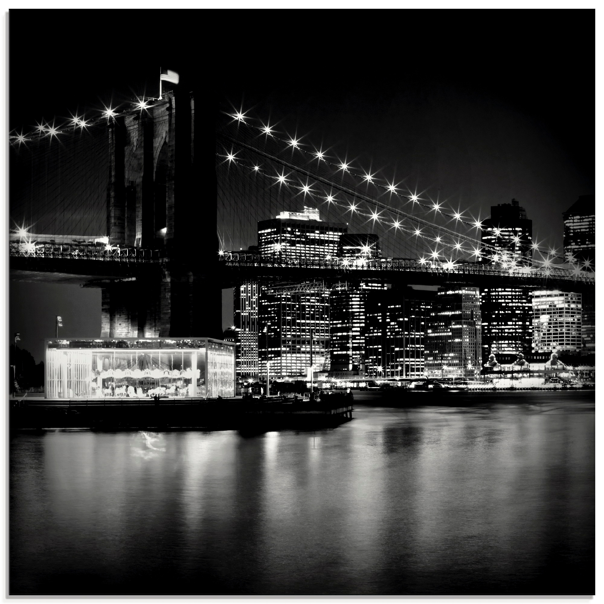(1 »NYC Amerika, St.), verschiedenen acheter Brooklyn Artland in bei Bridge Glasbild Nacht«, Grössen confortablement