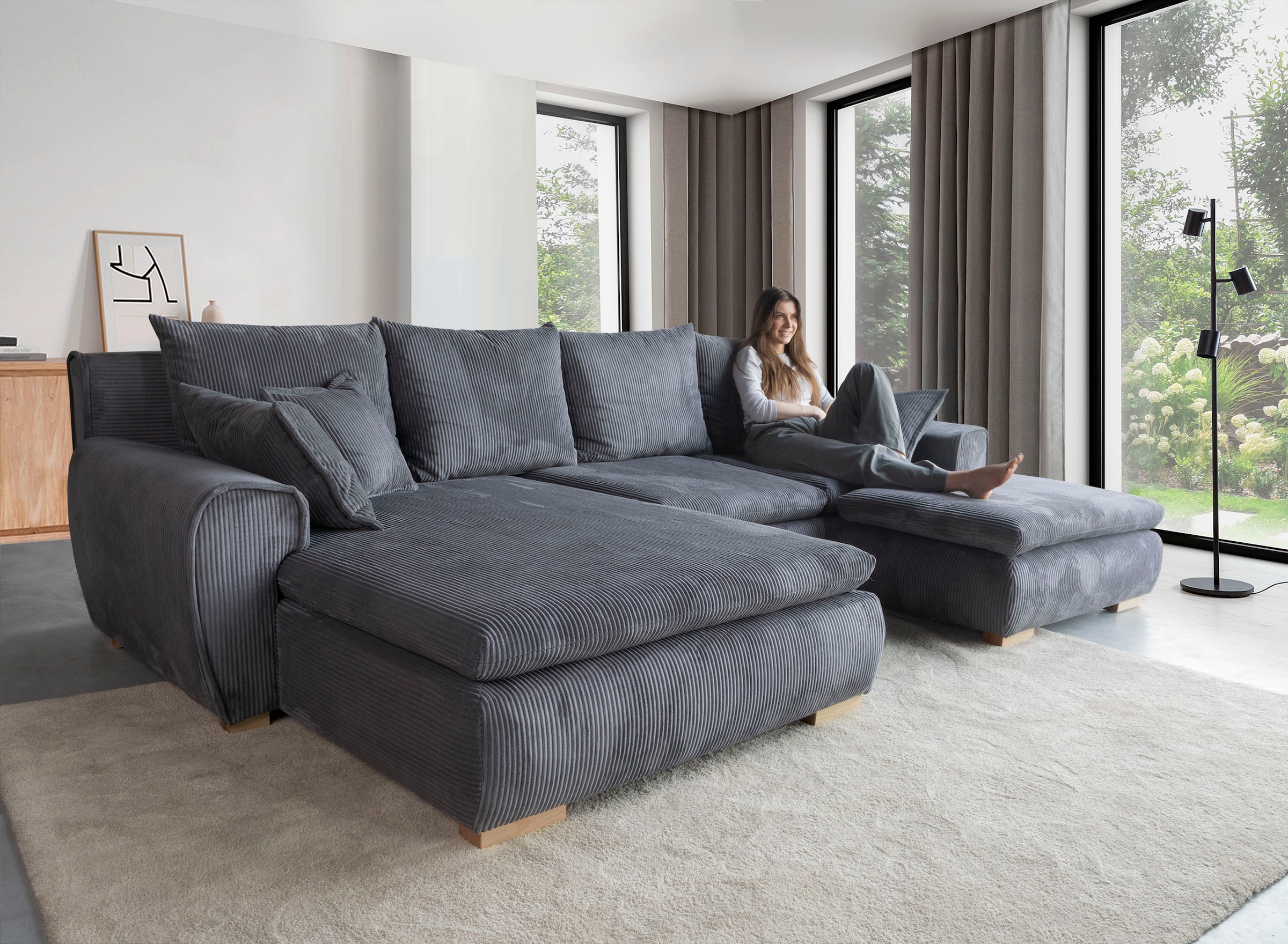 Home affaire Ecksofa »Katja L-Form«, Cord Bezug, inkl. Schlaffunktion und Stauraum