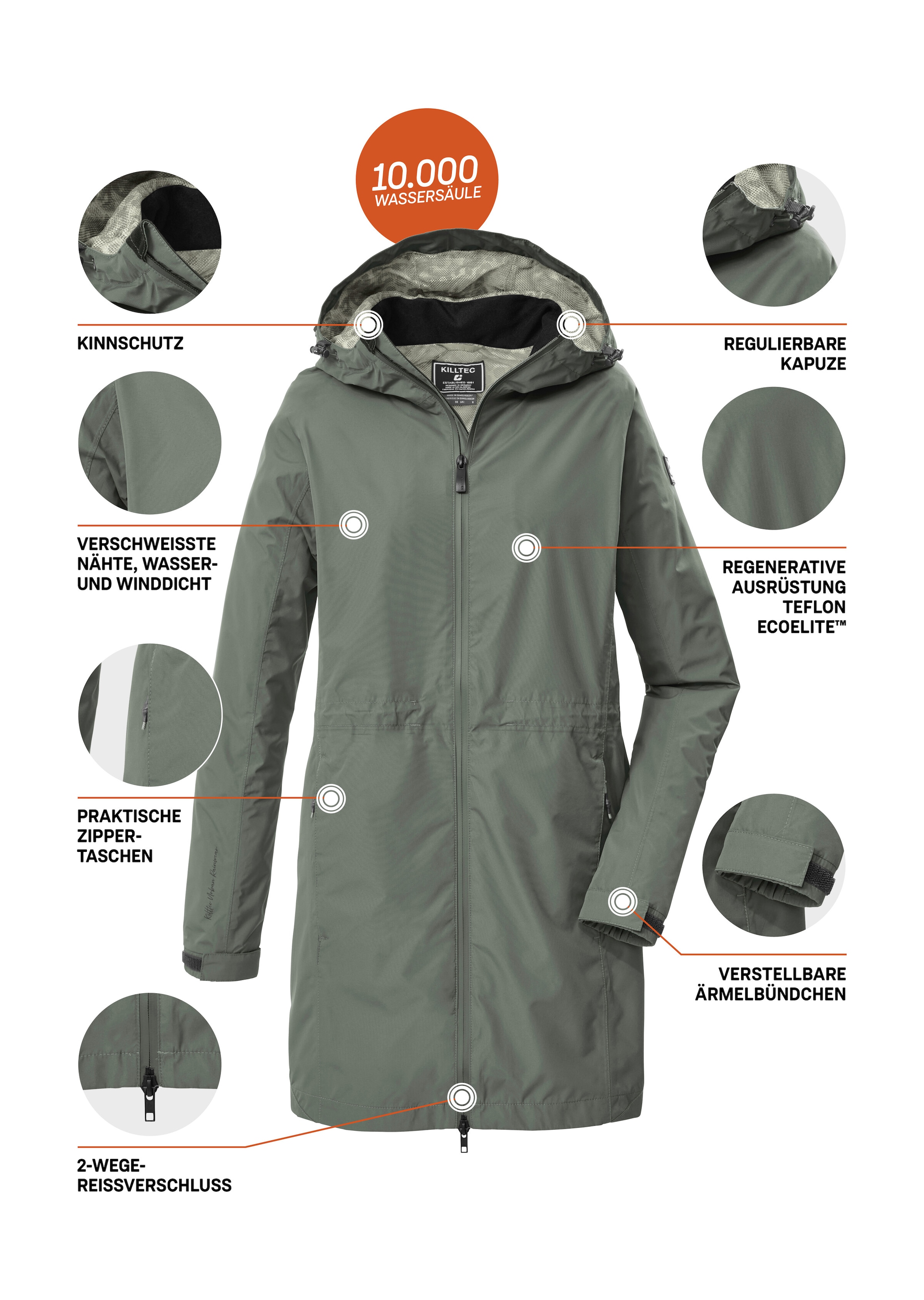 Killtec Parka »KOS 35 WMN PRK« Parka femme imperméable et coupe-vent, respirante, ajustable