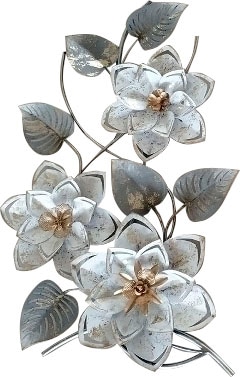 Image of Myflair Möbel & Accessoires Wandbild "Blumen, silber/weiss" aus Metall, Blumenranke