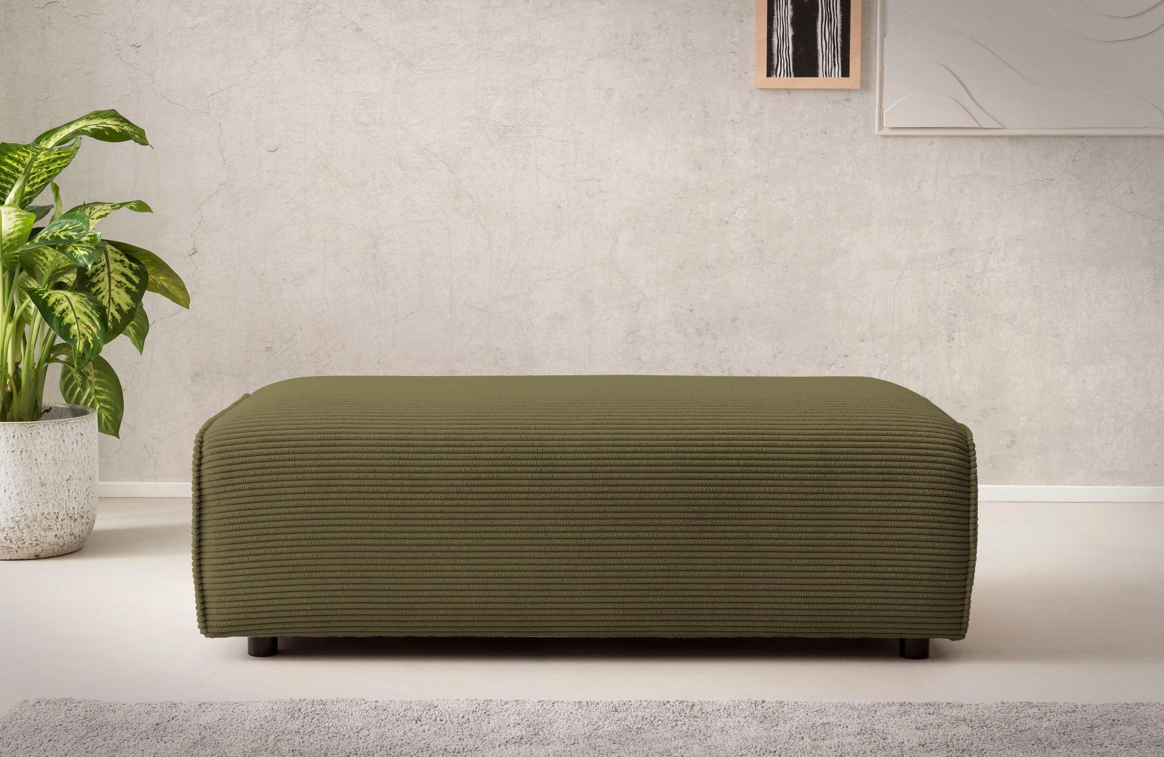 LeGer Home by Lena Gercke Hocker »PIARA, Polsterhocker mit Kedernaht in Cord oder Leinenoptik«, zur Serie PIARA, rechteckig, schwarze Füsse, bequemer Sitzkomfort