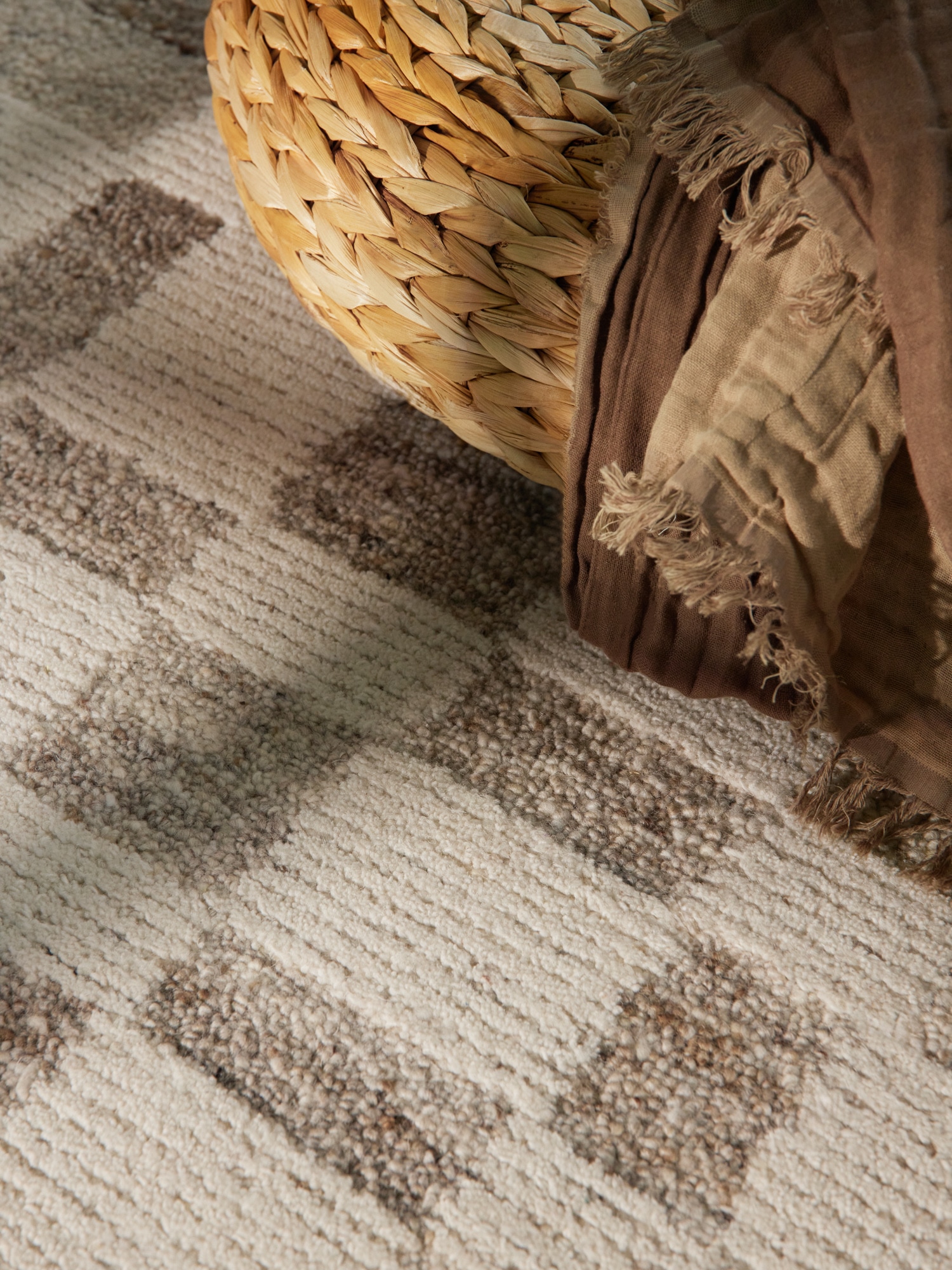 vikosa Wollteppich »Structa« rechteckig 15 mm Höhe Handgemacht, Grafisch, Karo, Natur, Wolle, Wohnzimmer,Schlafzimmer