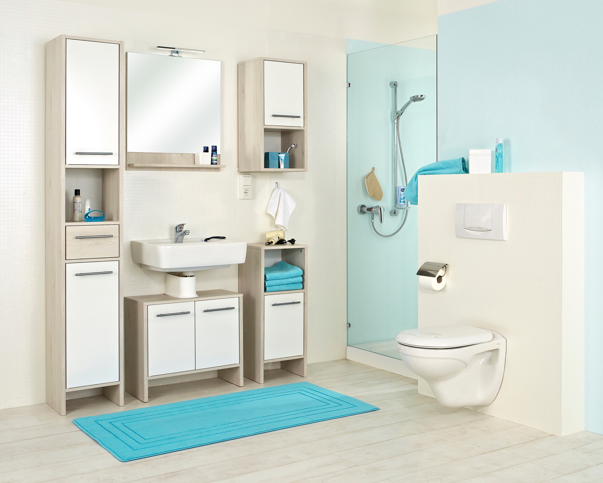 Saphir Miroir mural »Quickset 350 Flächenspiegel mit Ablage, 60 cm breit, 68 cm hoch« Imitation pin Ida clair, miroir mural de salle de bain