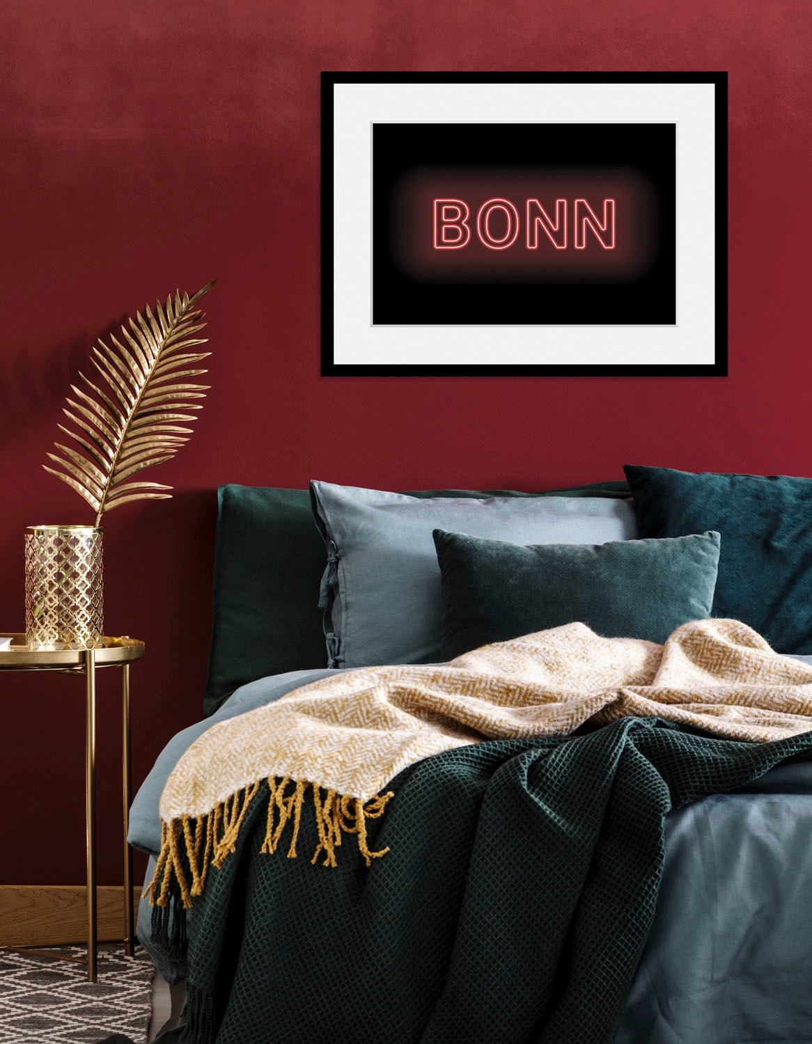 Image of queence Bild "BONN LIGHTS" Schriftzug Städte 1 Stk. tlg. HD Premium Poster-Druck inkl. Holzrahmen