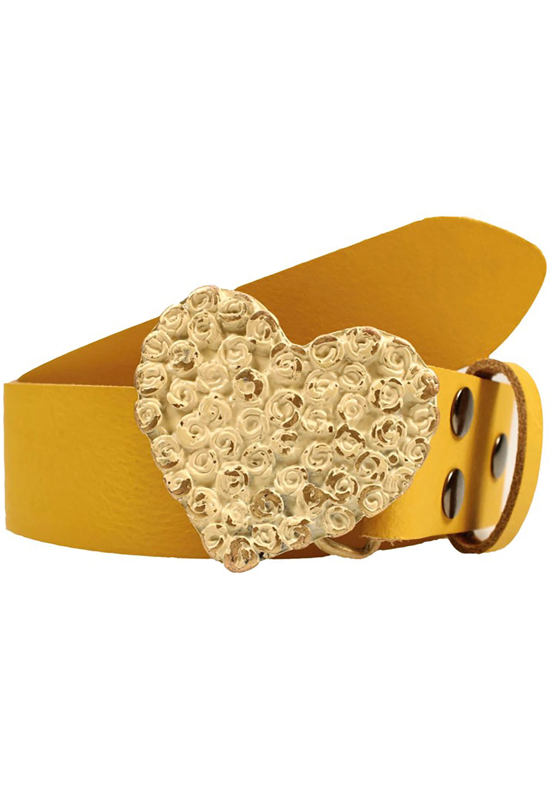 Image of Rettungsring Gürtel Ledergürtel mit austauschbarer Schliesse "Rosenherz Antik Gold"