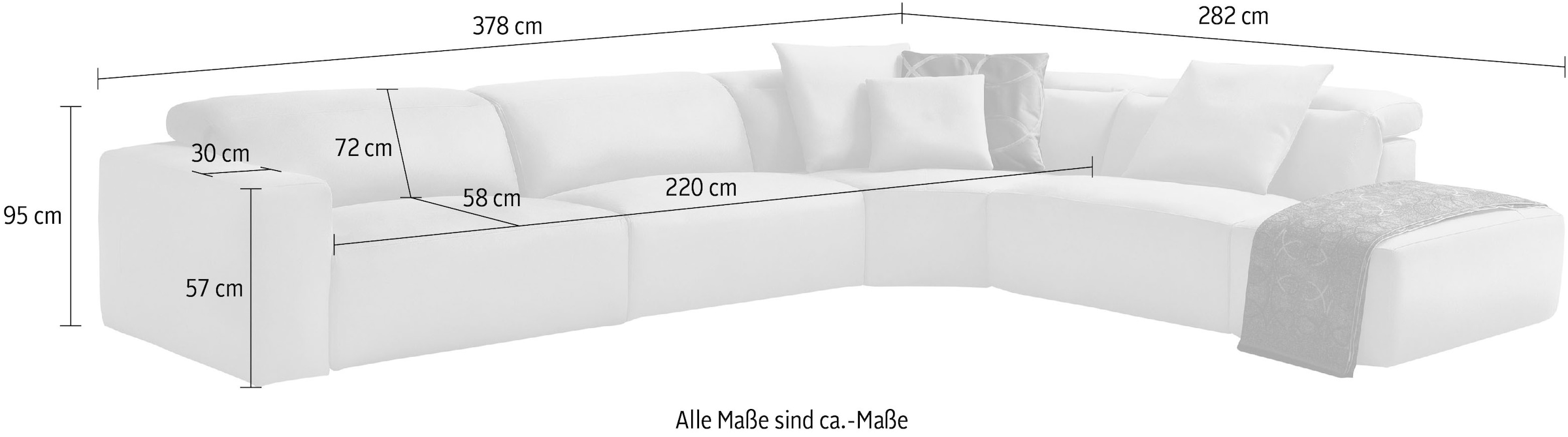 Egoitaliano Ecksofa »Beverly, extravangantes Designsofa mit erstklassigem Sitzkomfort«, wahlweise mit elektrischer Relaxfunktion, Kopfteilverstellung