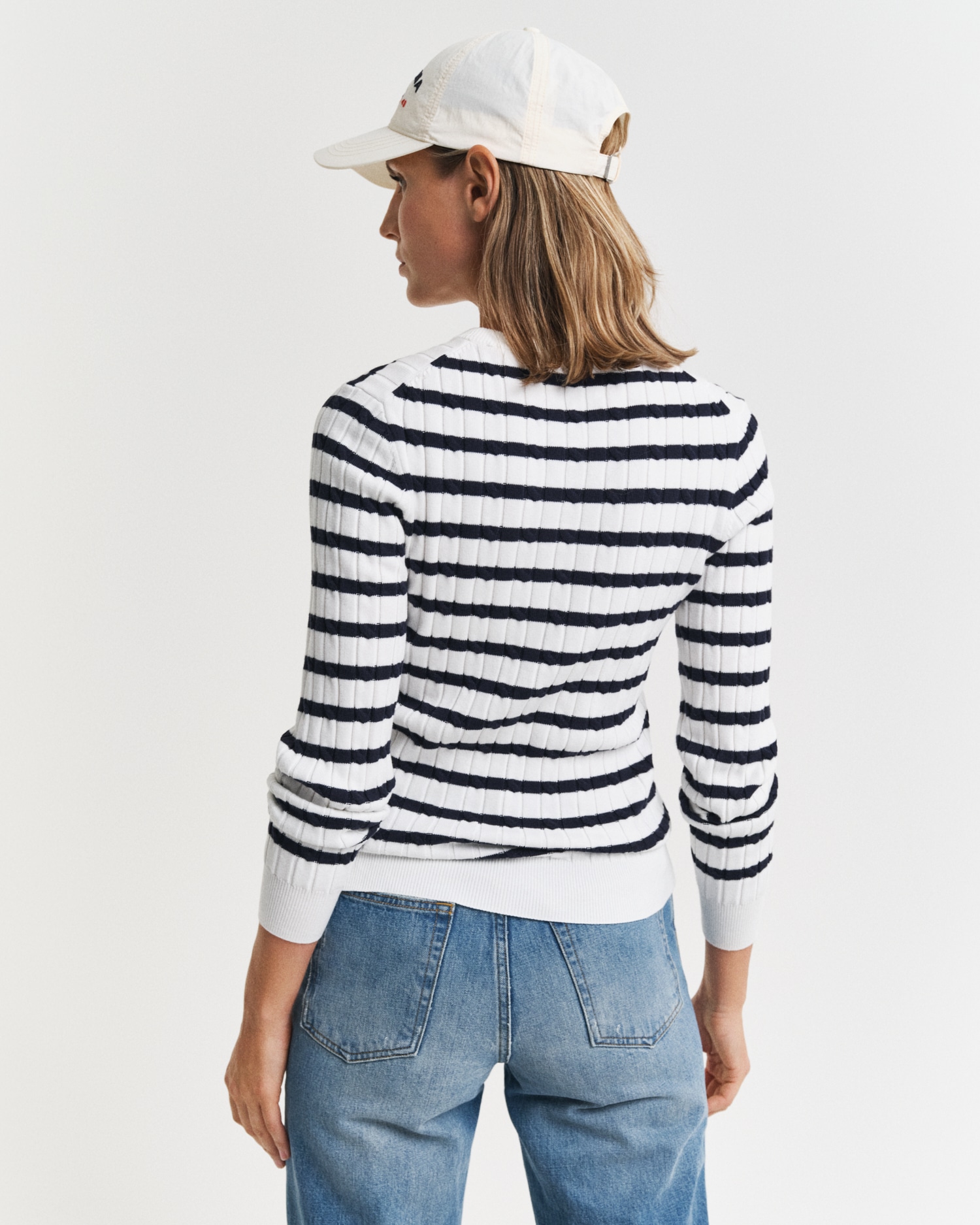 Gant Rundhalspullover »STRETCH COTTON CABLE STRIPE C-NECK«