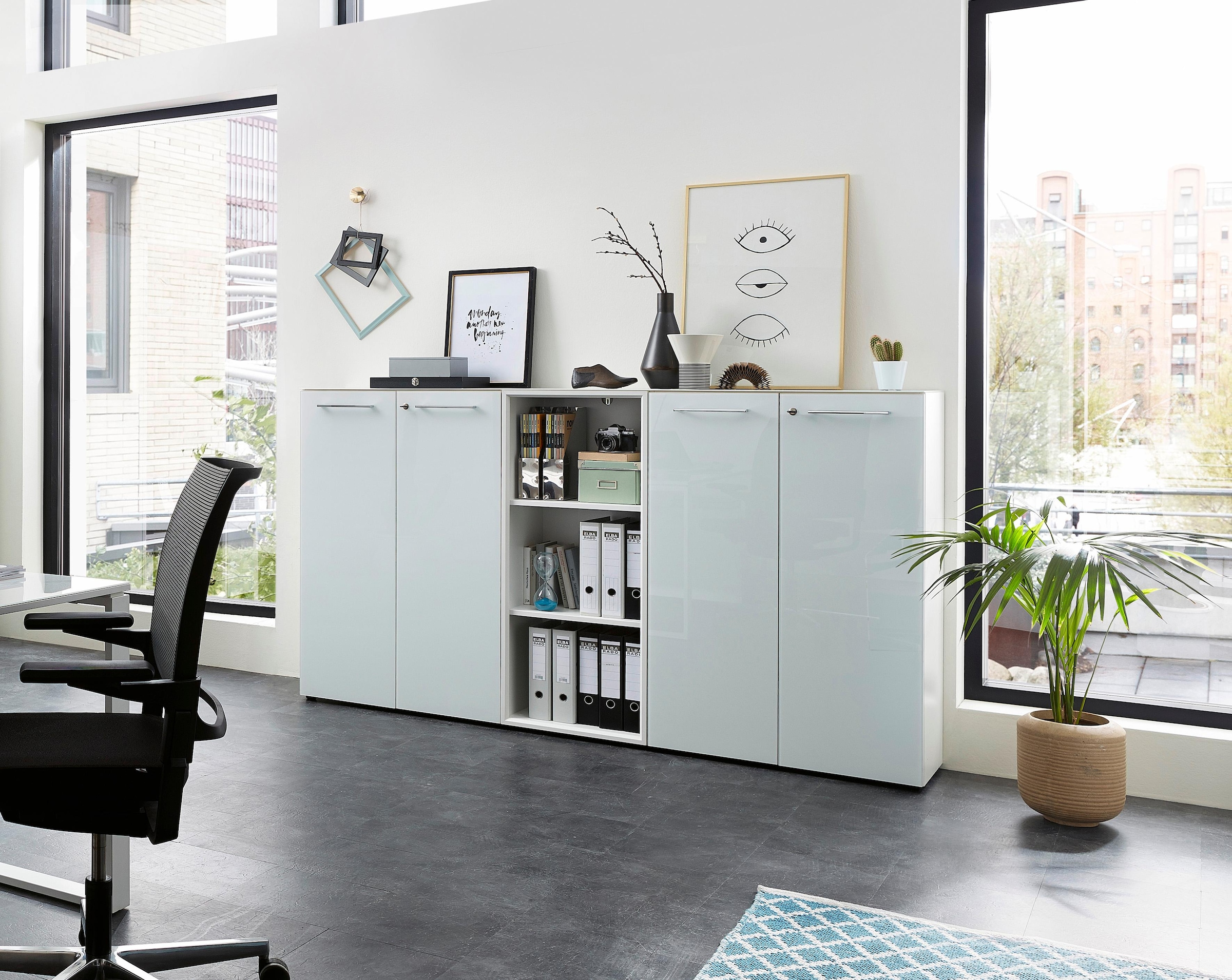 GERMANIA Aktenschrank »GW-Monteria«, (in 2 Höhen), Türen mit Glas-Auflage, abschliessbar, Breite 80 cm, Made in Germany
