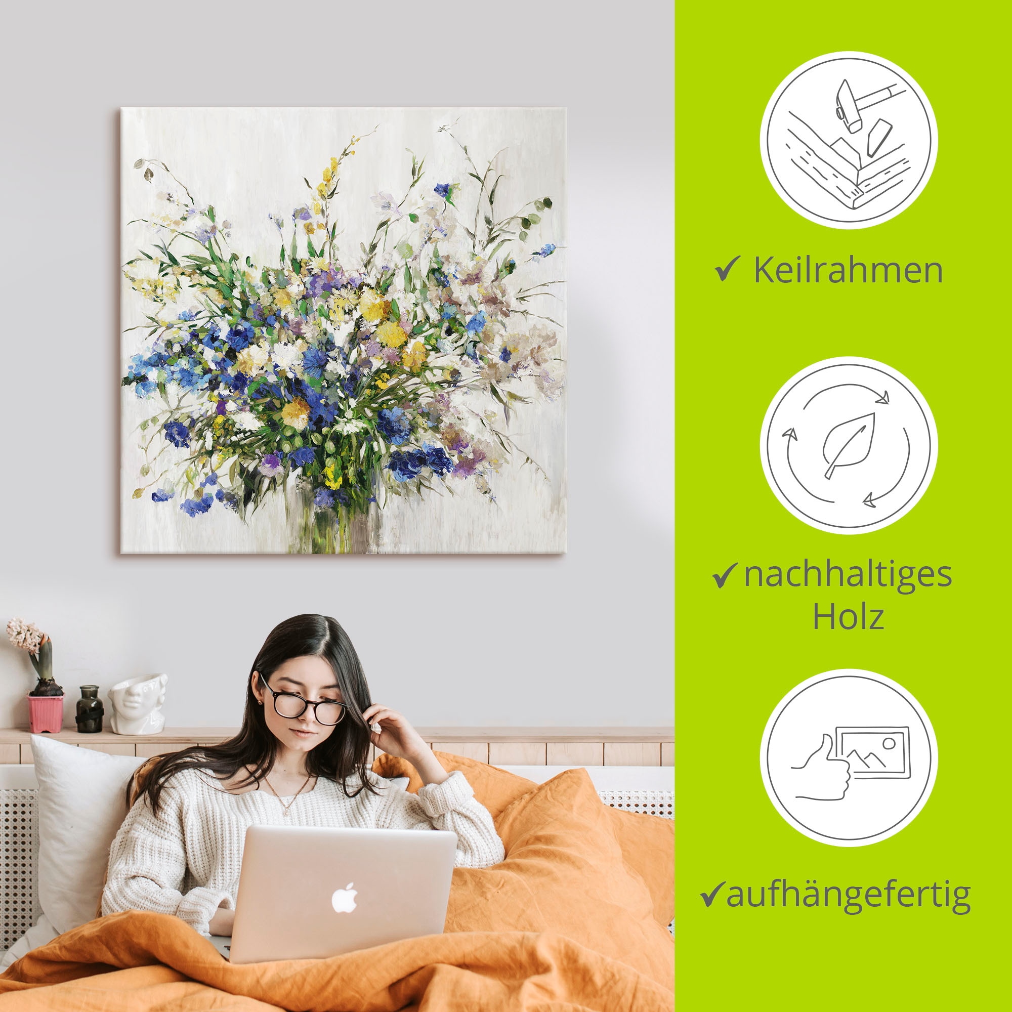Artland Leinwandbild »Wildblumenstrauss« Blumenbilder 1 Stk. tlg. auf Holzrahmen gespannt