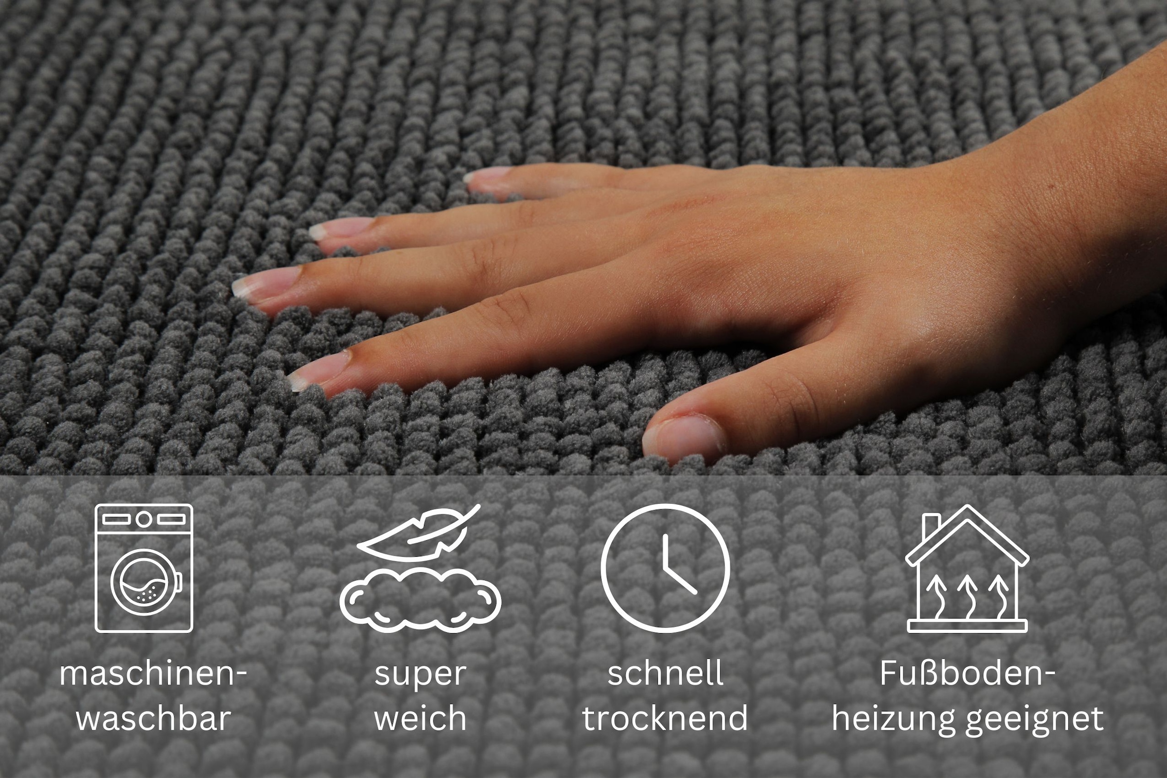 my home Badematte »Kaelan«, rutschhemmend beschichtet, fussbodenheizungsgeeignet, Badvorleger, Badteppich aus weicher Chenille, pastell Farben