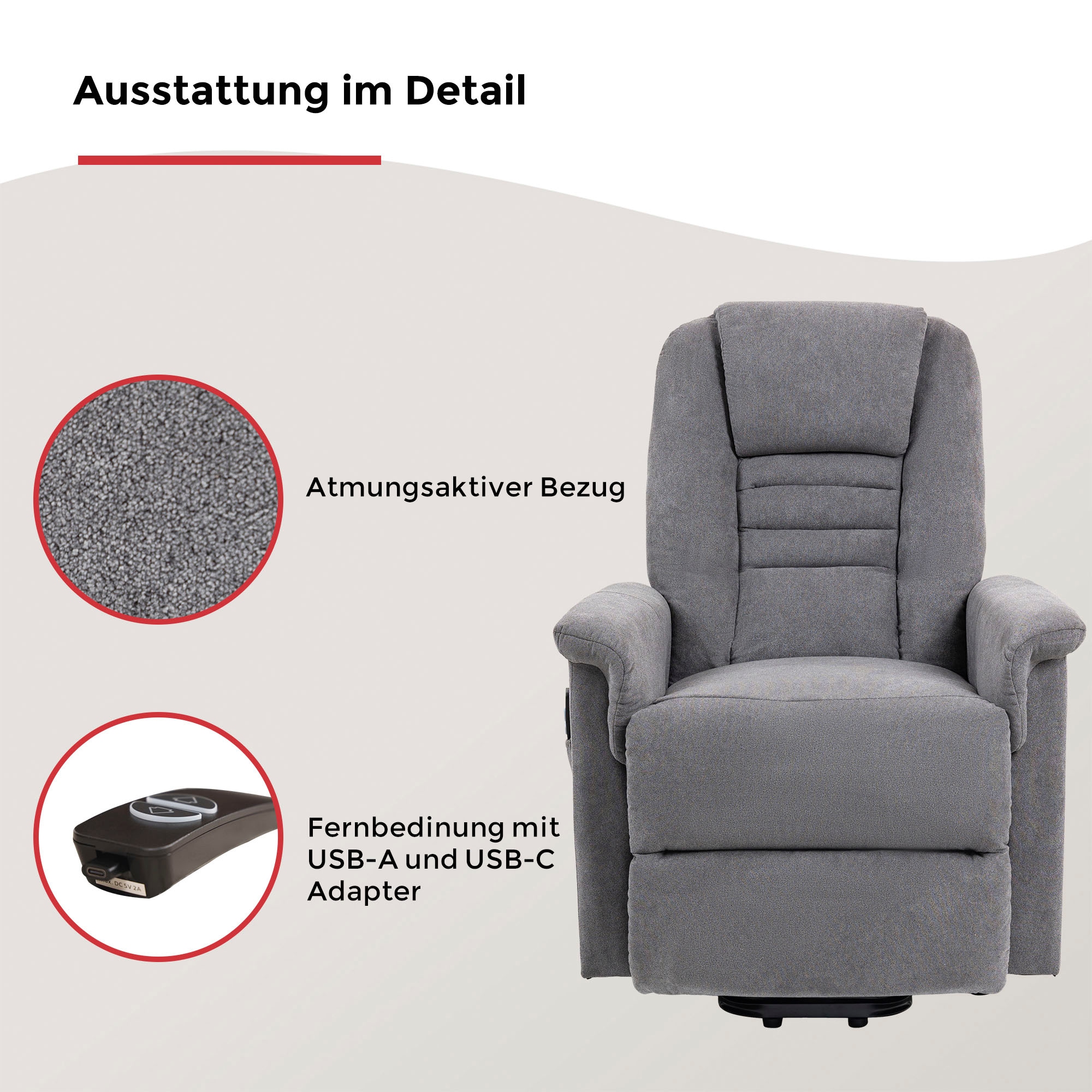 Duo Collection Fauteuil TV »Granada mit elektrischer Aufstehhilfe« fonction relaxation et ressorts ensachés avec suspension à ressorts ondulés en acier