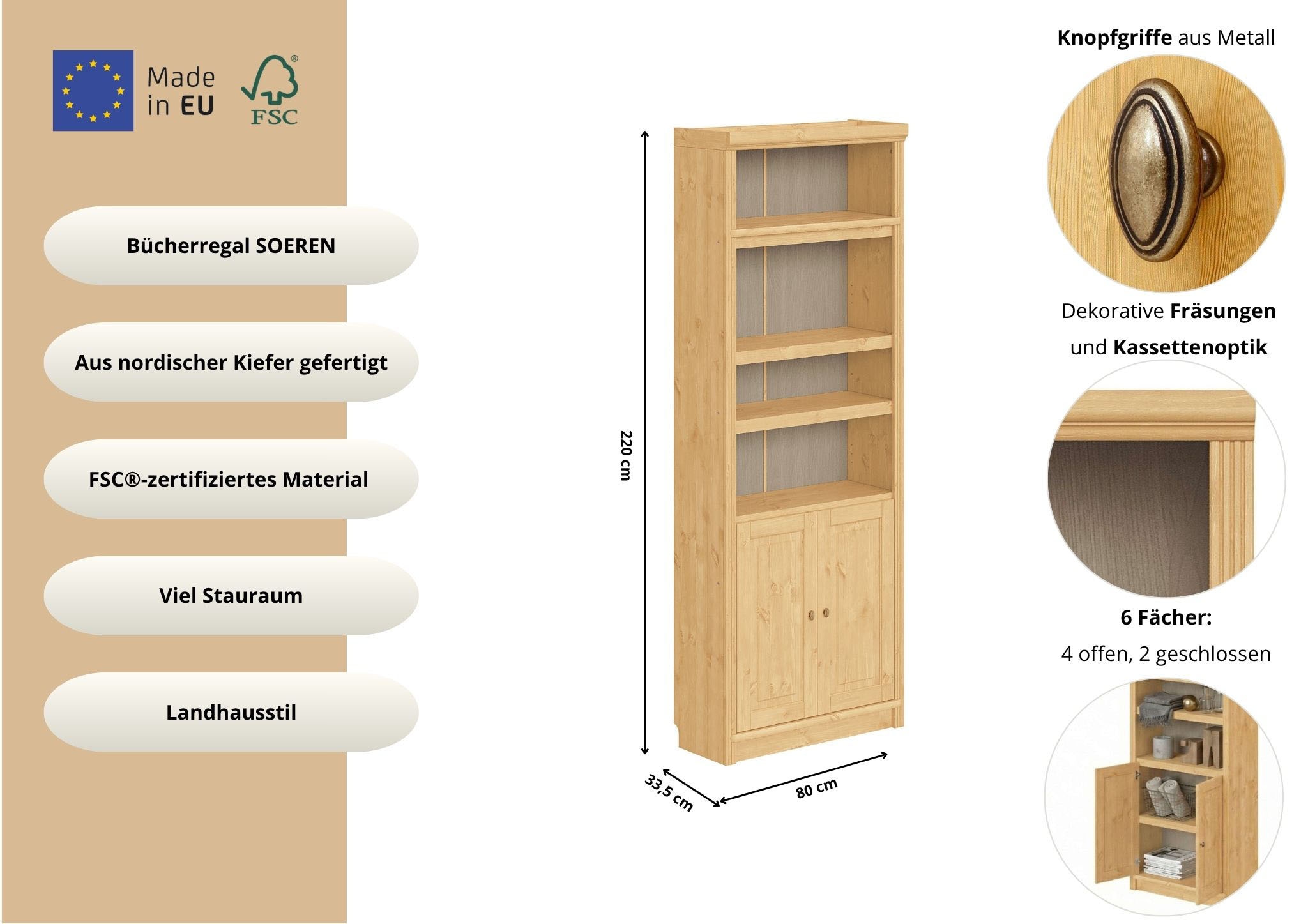 GOODproduct Étagère à livres »Soeren« en pin massif, certifié FSC®, profondeur 33,5 cm