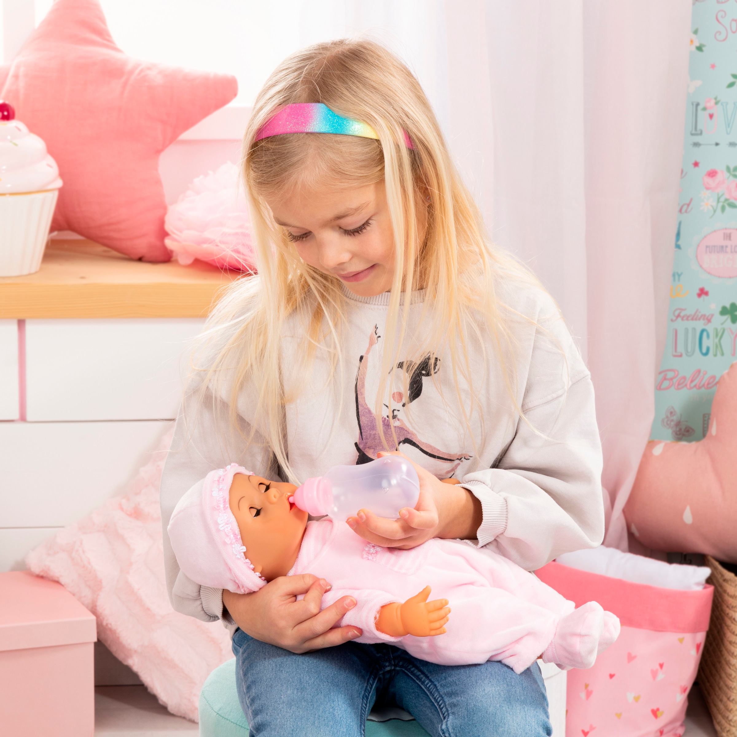 Bayer Babypuppe »First Words Baby, 38 cm rosa« mit Schlafaugen und Babygeräuschen
