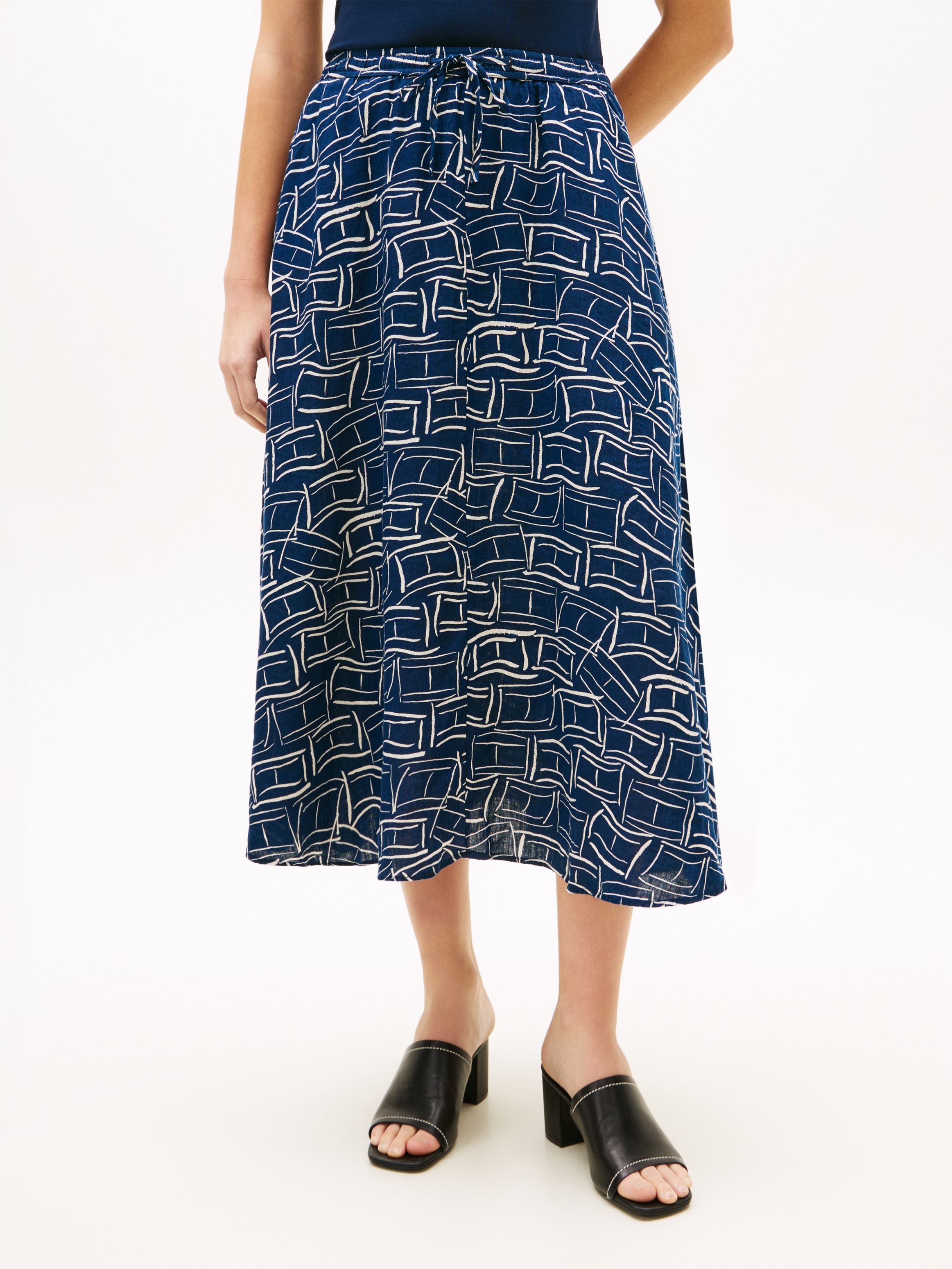 Image of Tommy Hilfiger A-Linien-Rock "ESS LINEN FLARE MIDI SKIRT" mit Allover-Print