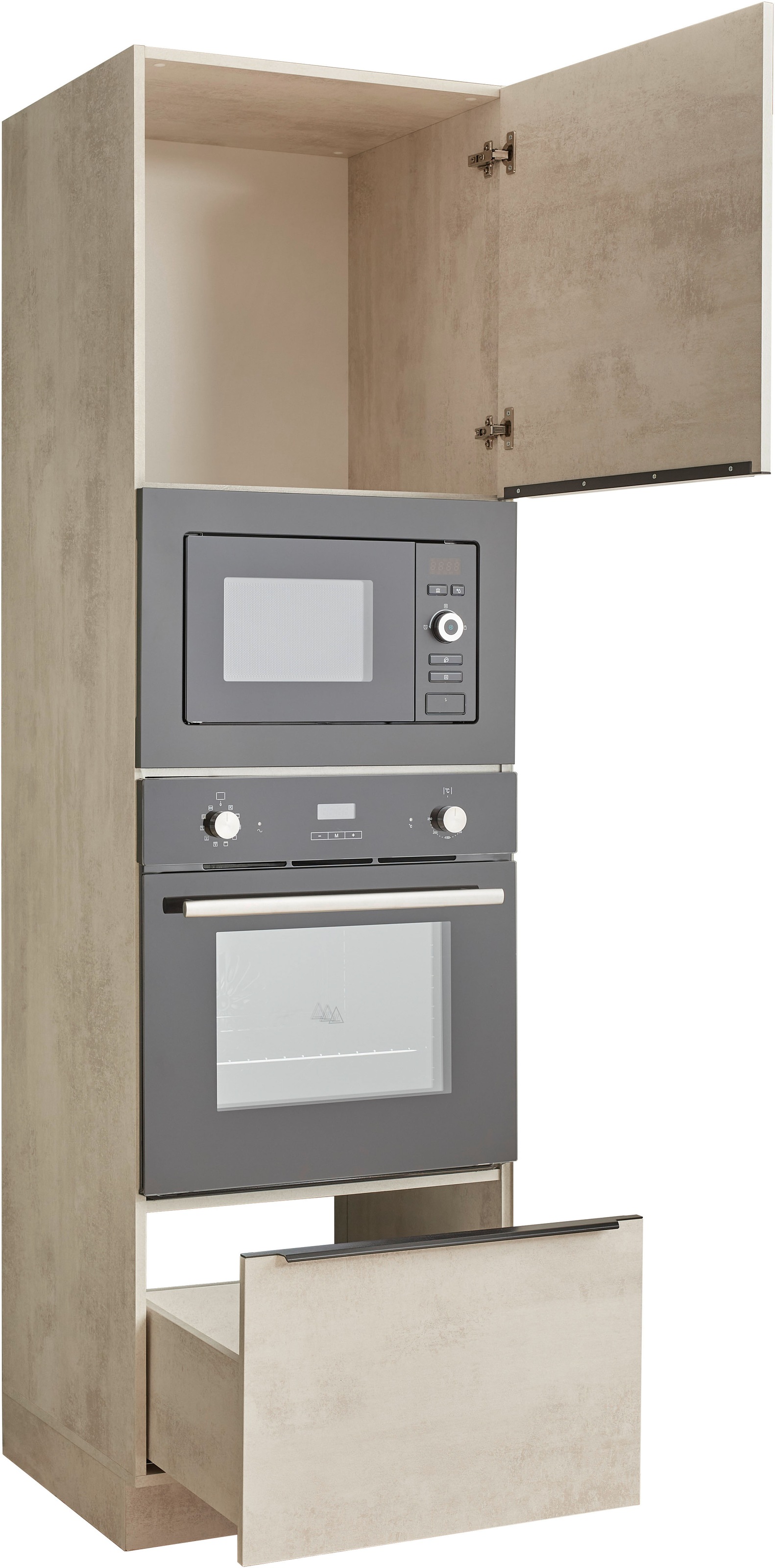 BASIC by Balculina Armoire d'encastrement pour four »Sanibel Küchenschrank, Küchenhochschrank BxHxT 60 x 210 x 58« 1 cuis tlg. Avec 1 porte et 1 tiroir, 2 compartiments ouverts pour four et micro-ondes